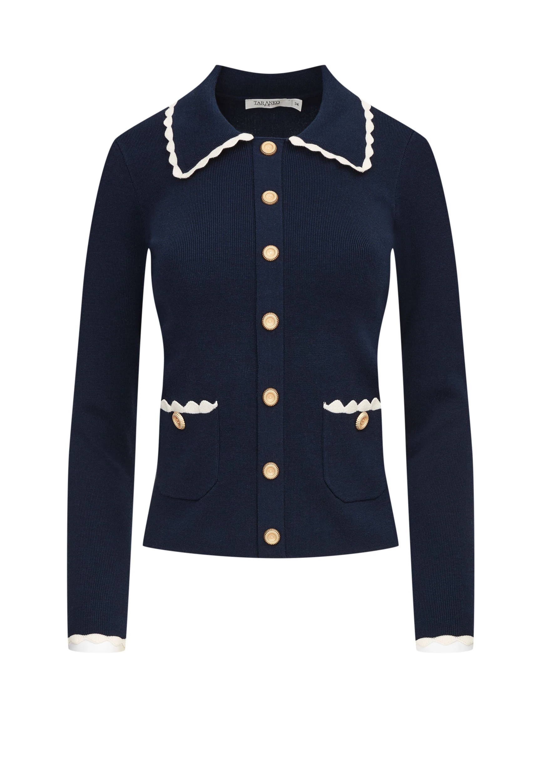 Navy blue cardigan with decorative buttons