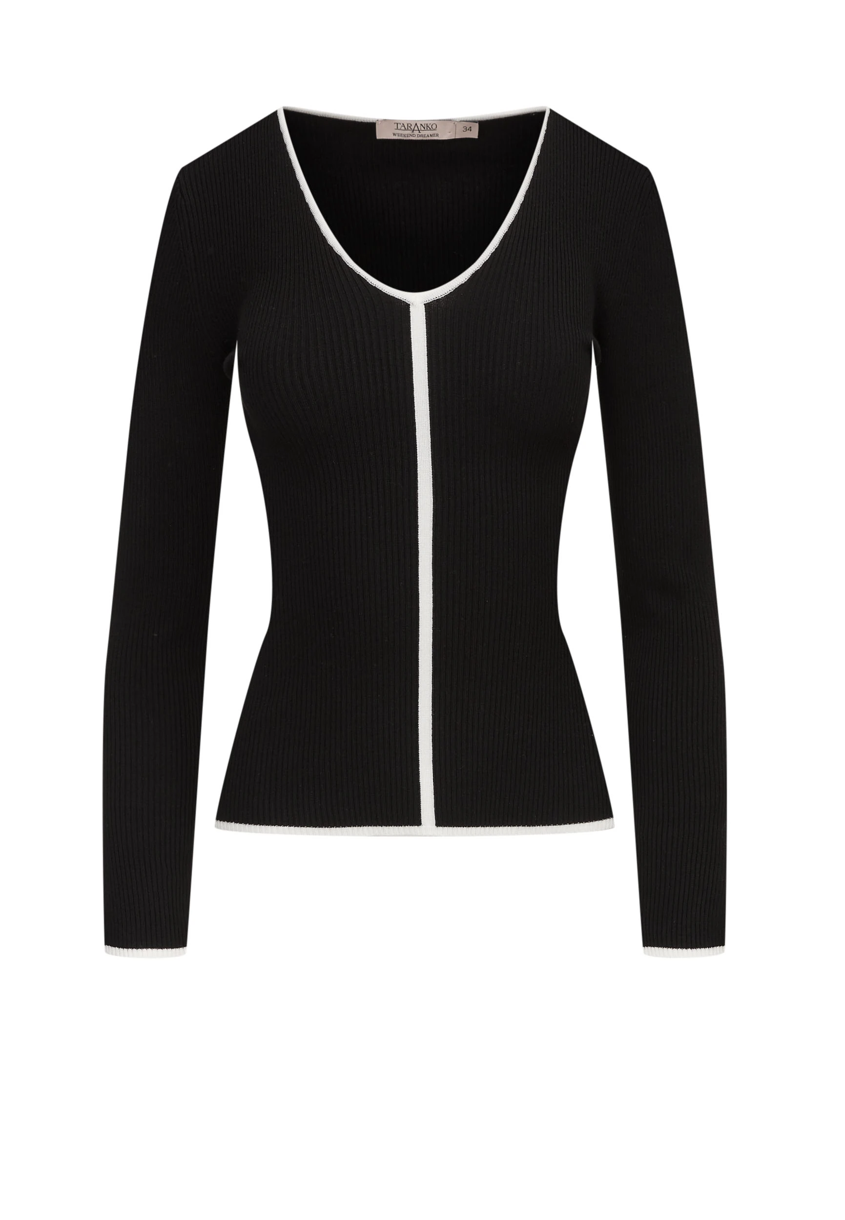 Fitted black sweater with trimmings