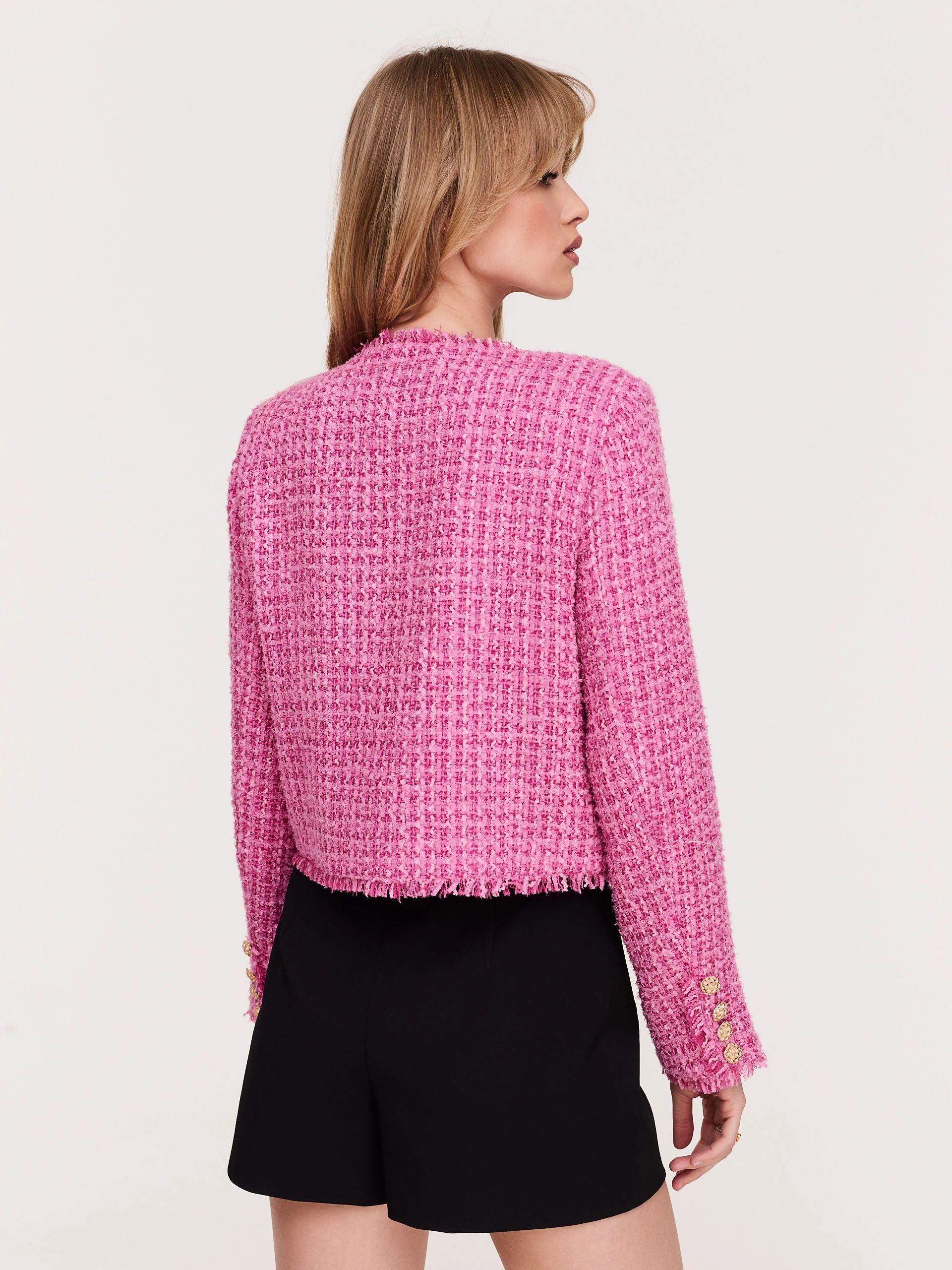 Pink boxy tweed jacket