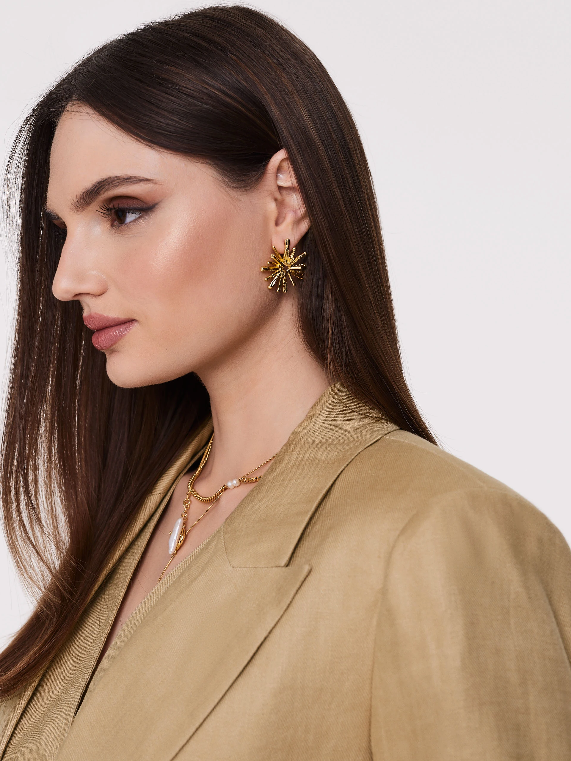 Caramel double-breasted linen jacket