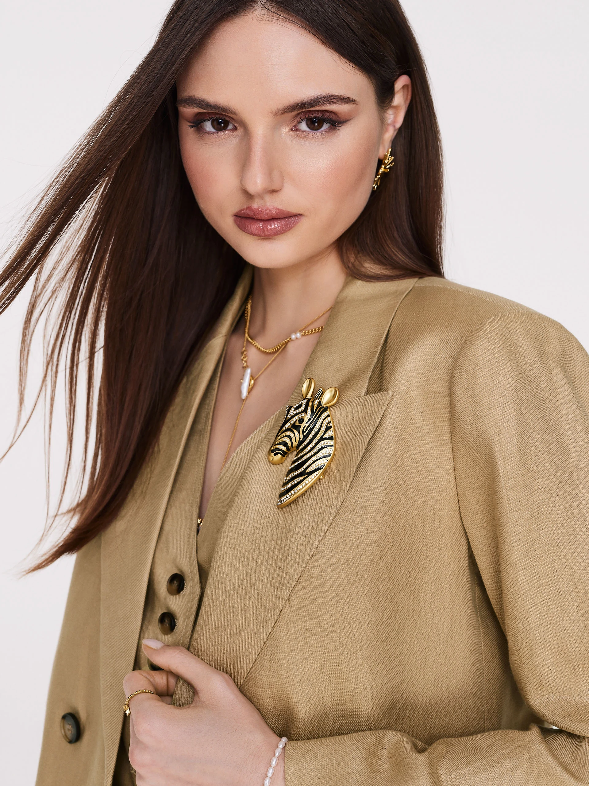 Caramel double-breasted linen jacket