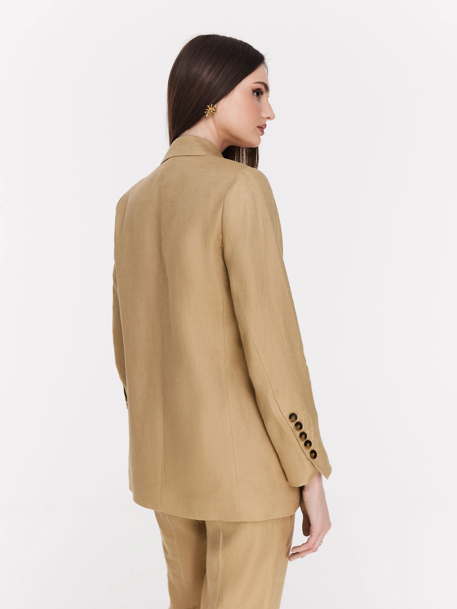 Caramel double-breasted linen jacket