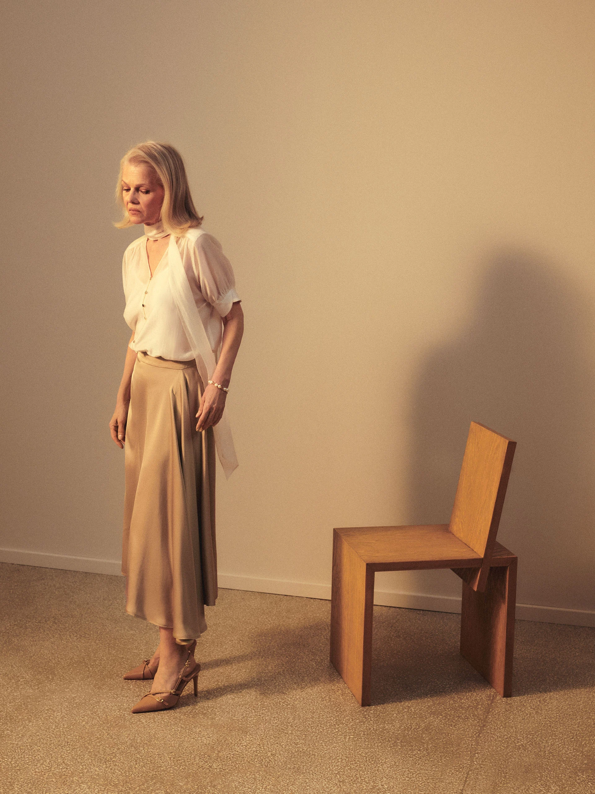 Beige viscose midi skirt