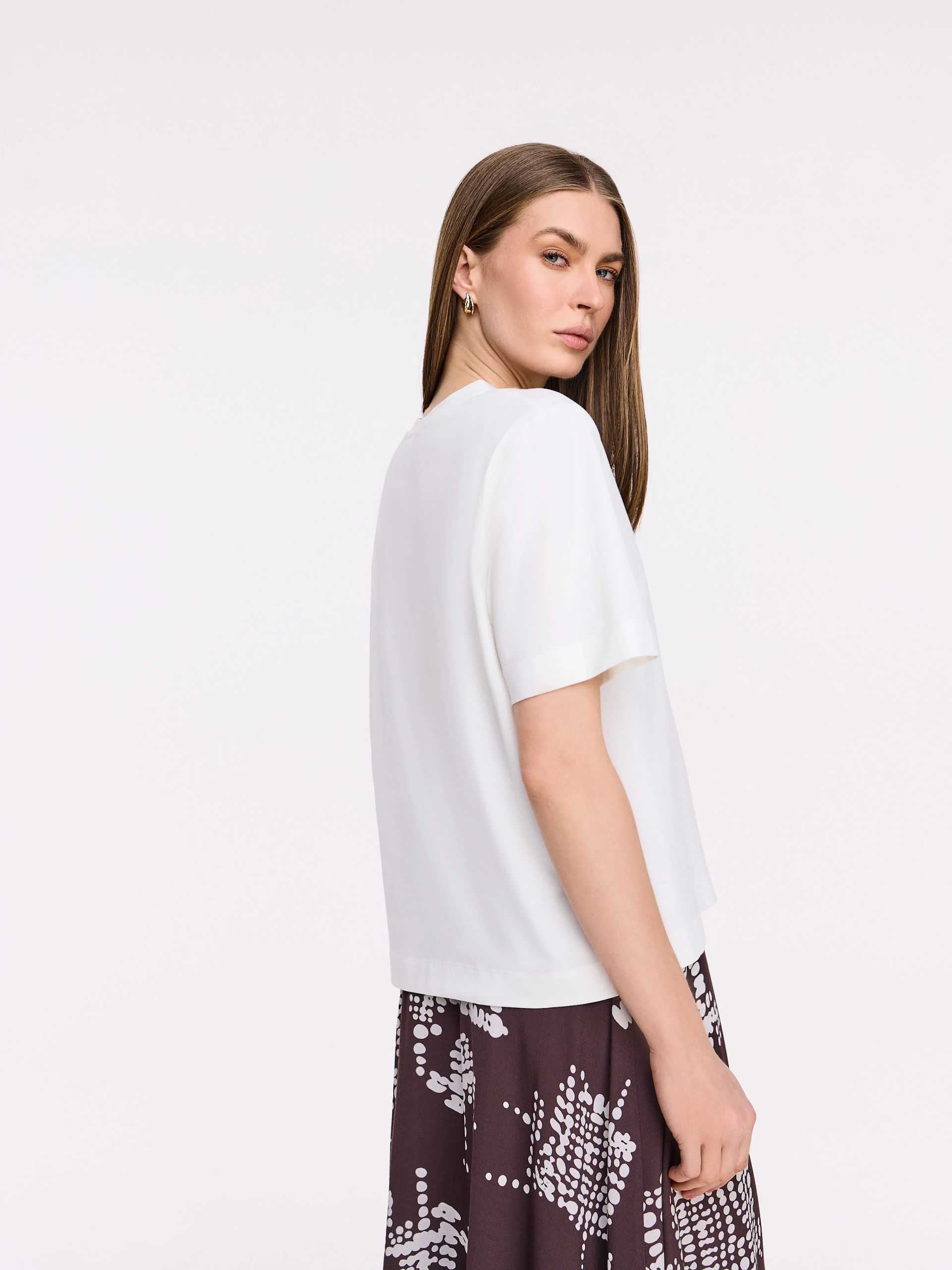 White cotton blouse with lace insert