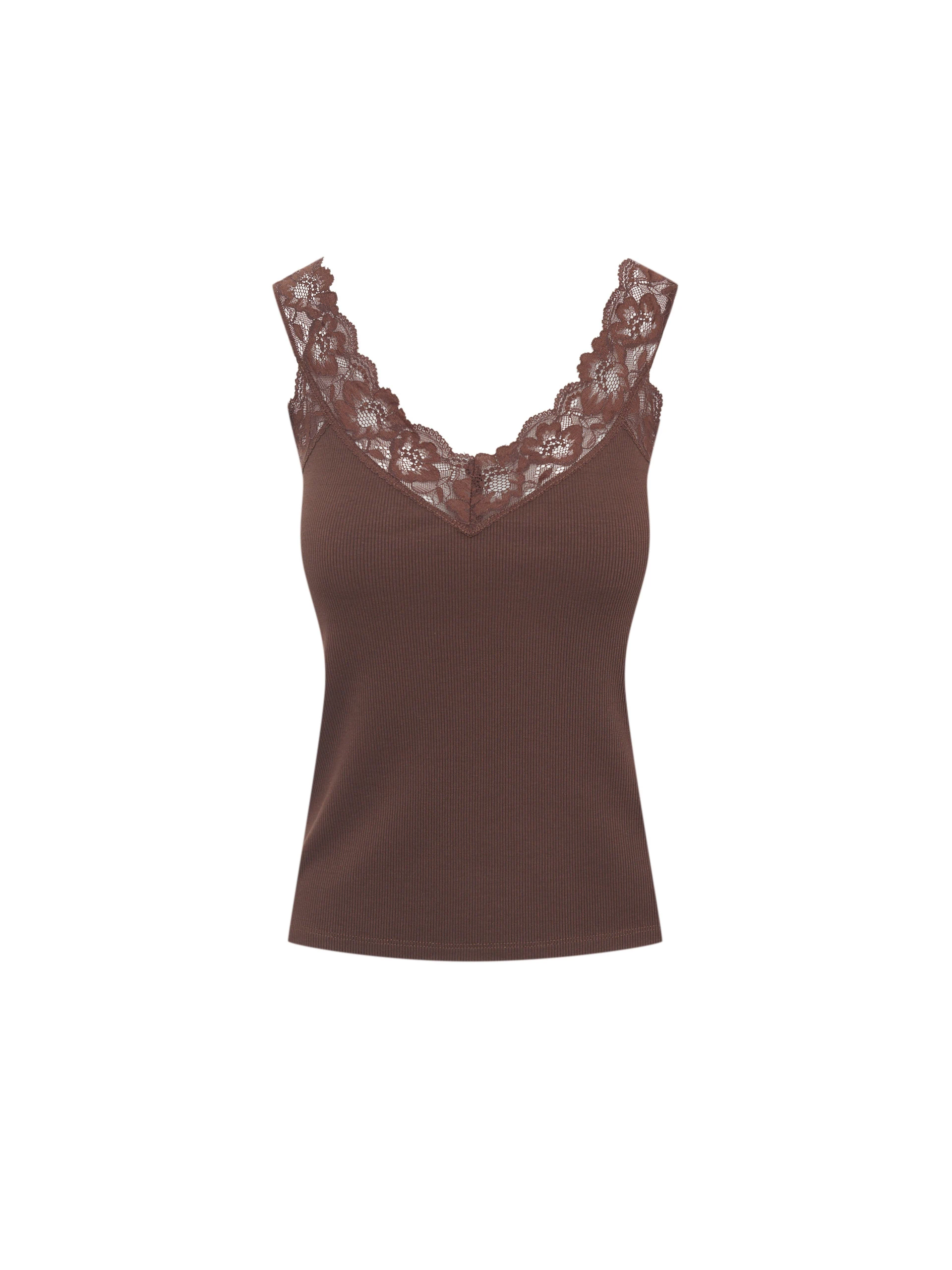 Chocolate top with lace detail