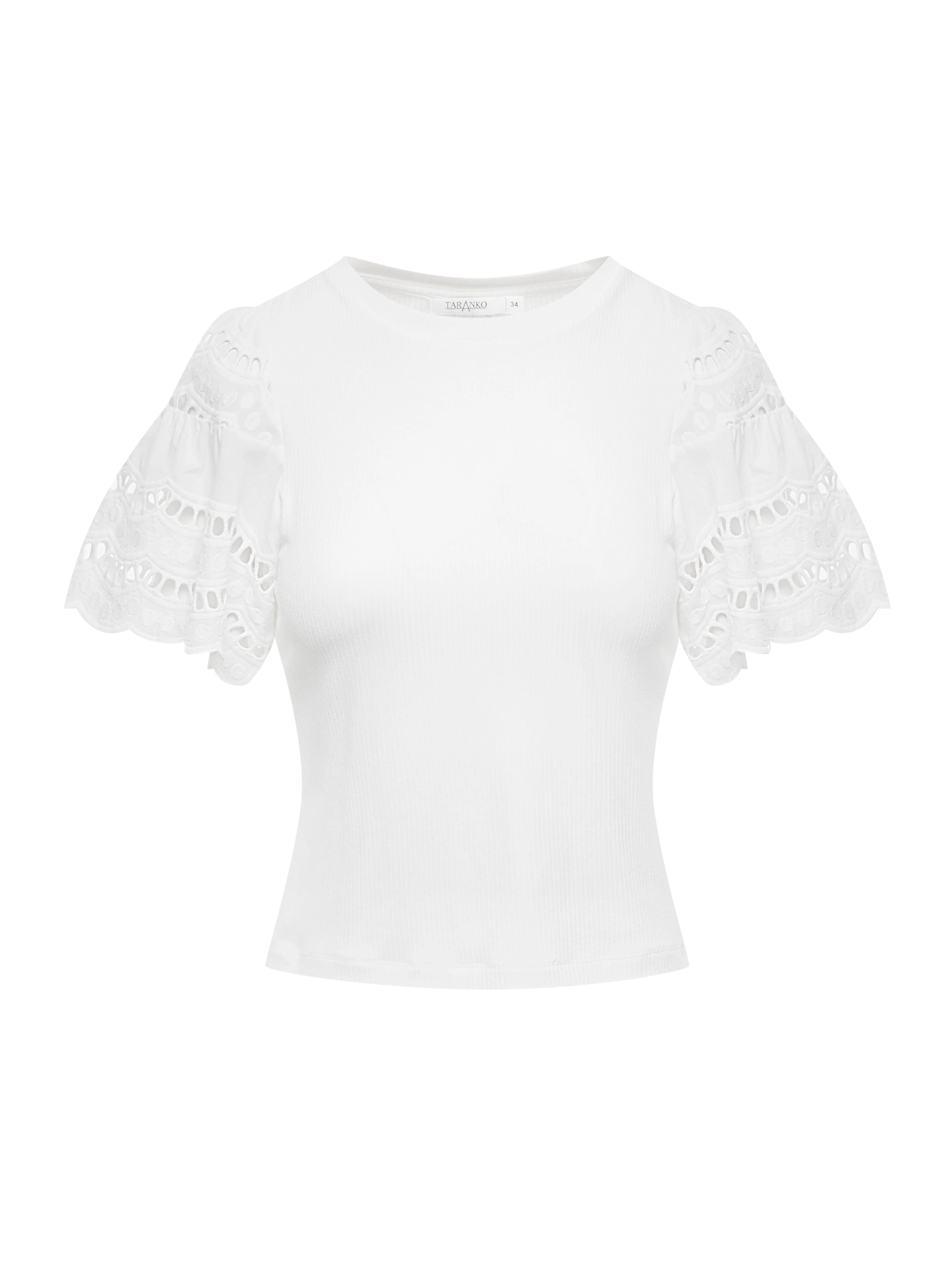 White blouse with openwork puff sleeves
