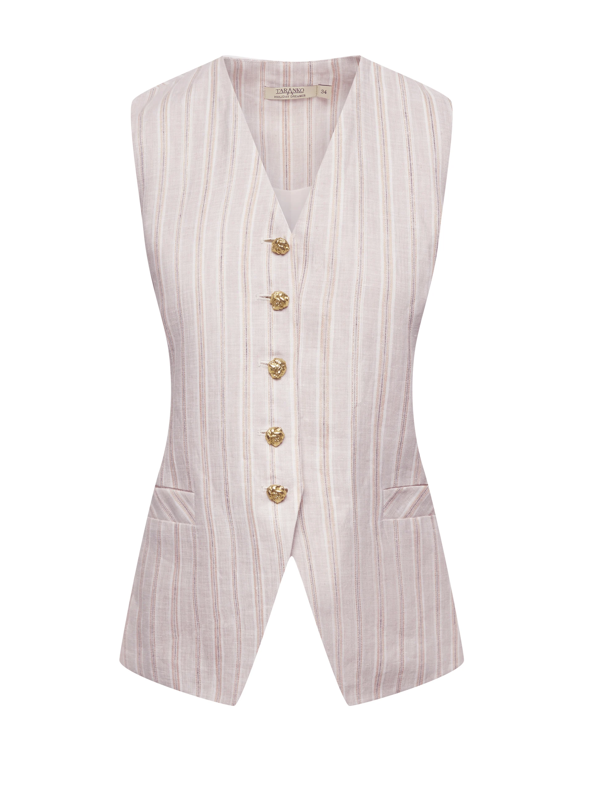 Beige linen vest with metallic thread