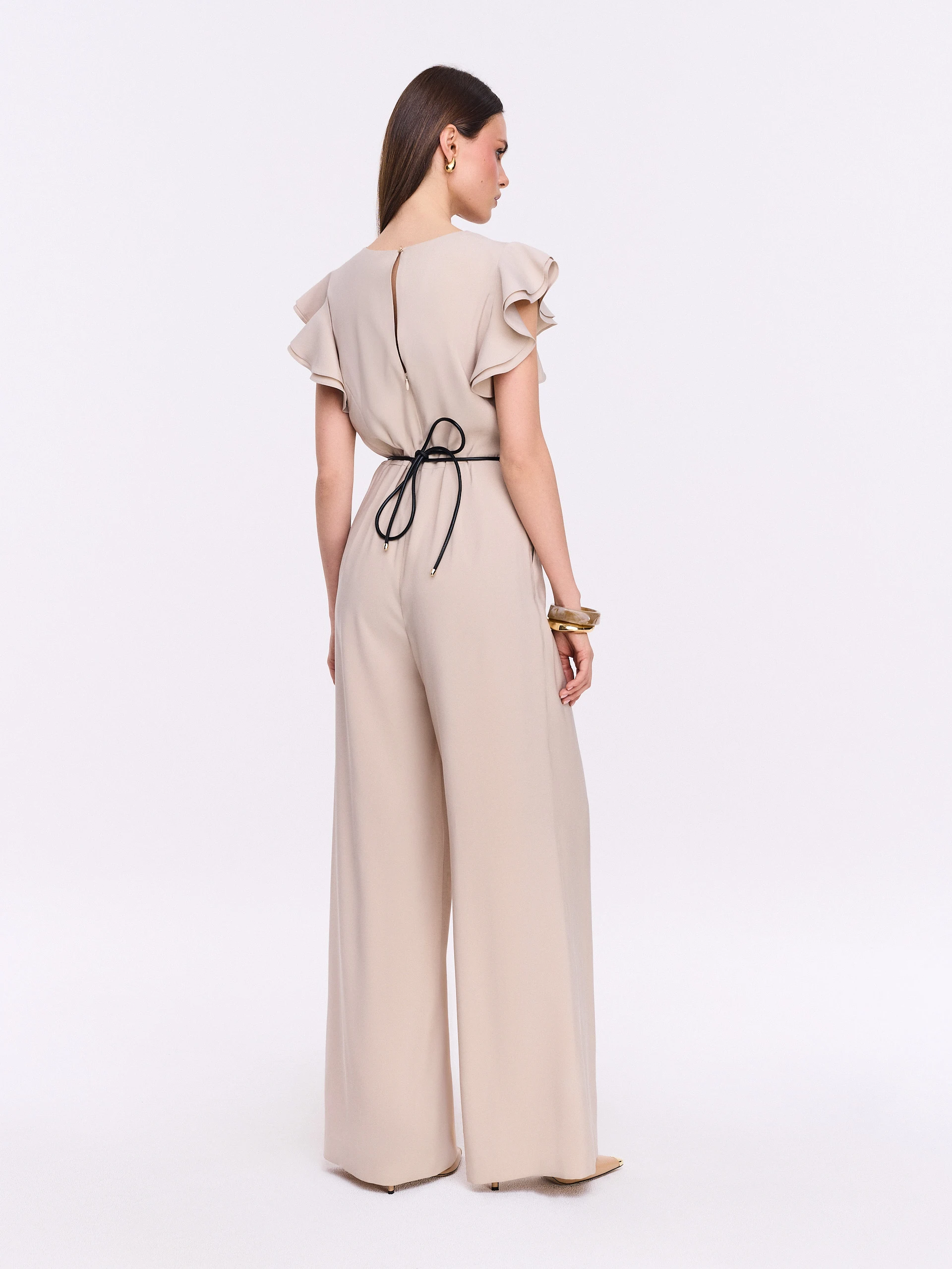 Beige elegant jumpsuit with straight legs