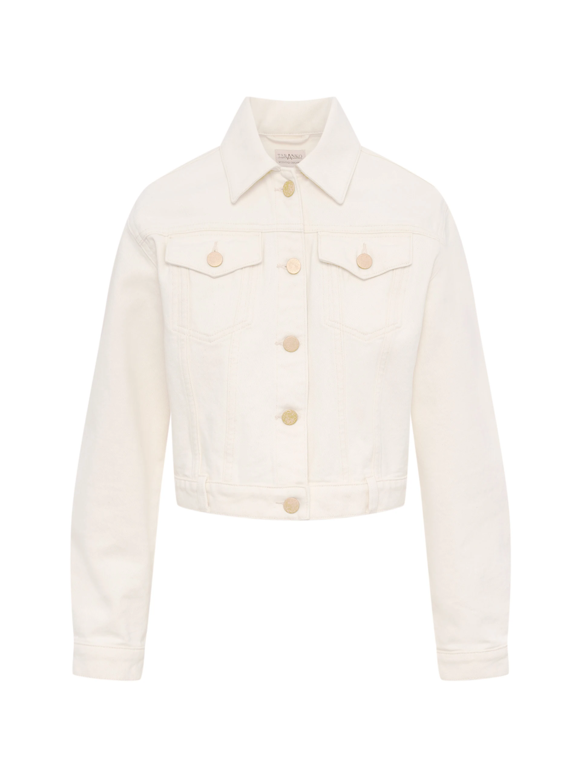 Cream denim jacket with gold buttons