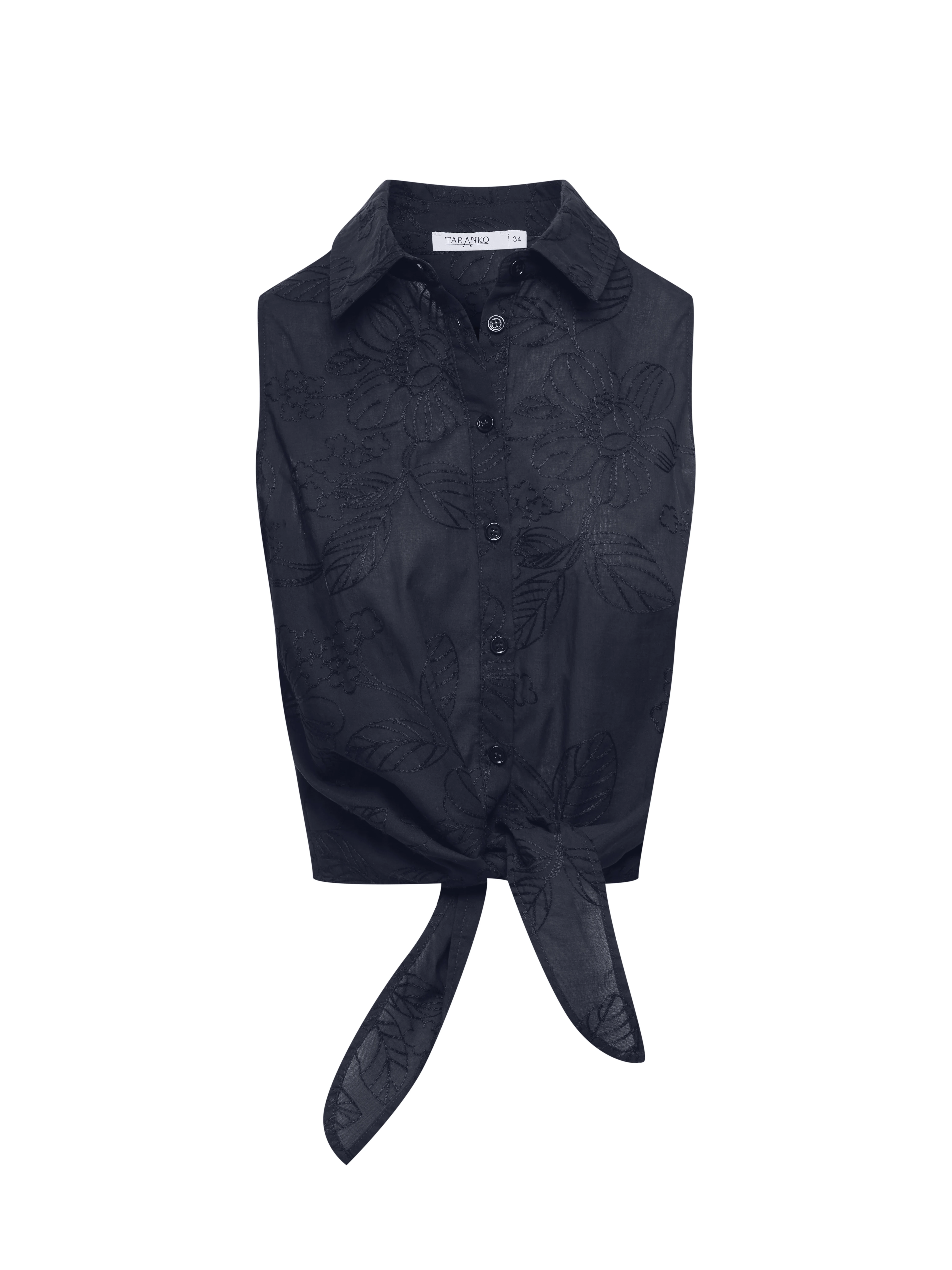 Black sleeveless shirt with floral embroidery
