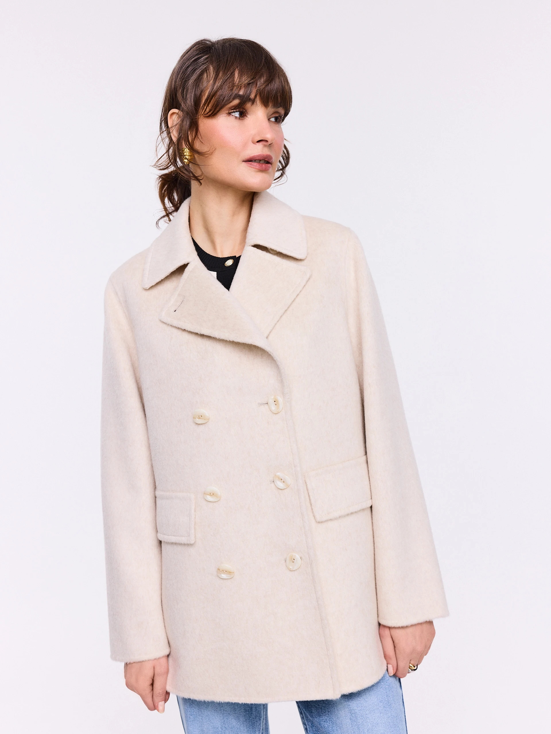 Beige wool coat with silk and cashmere blend