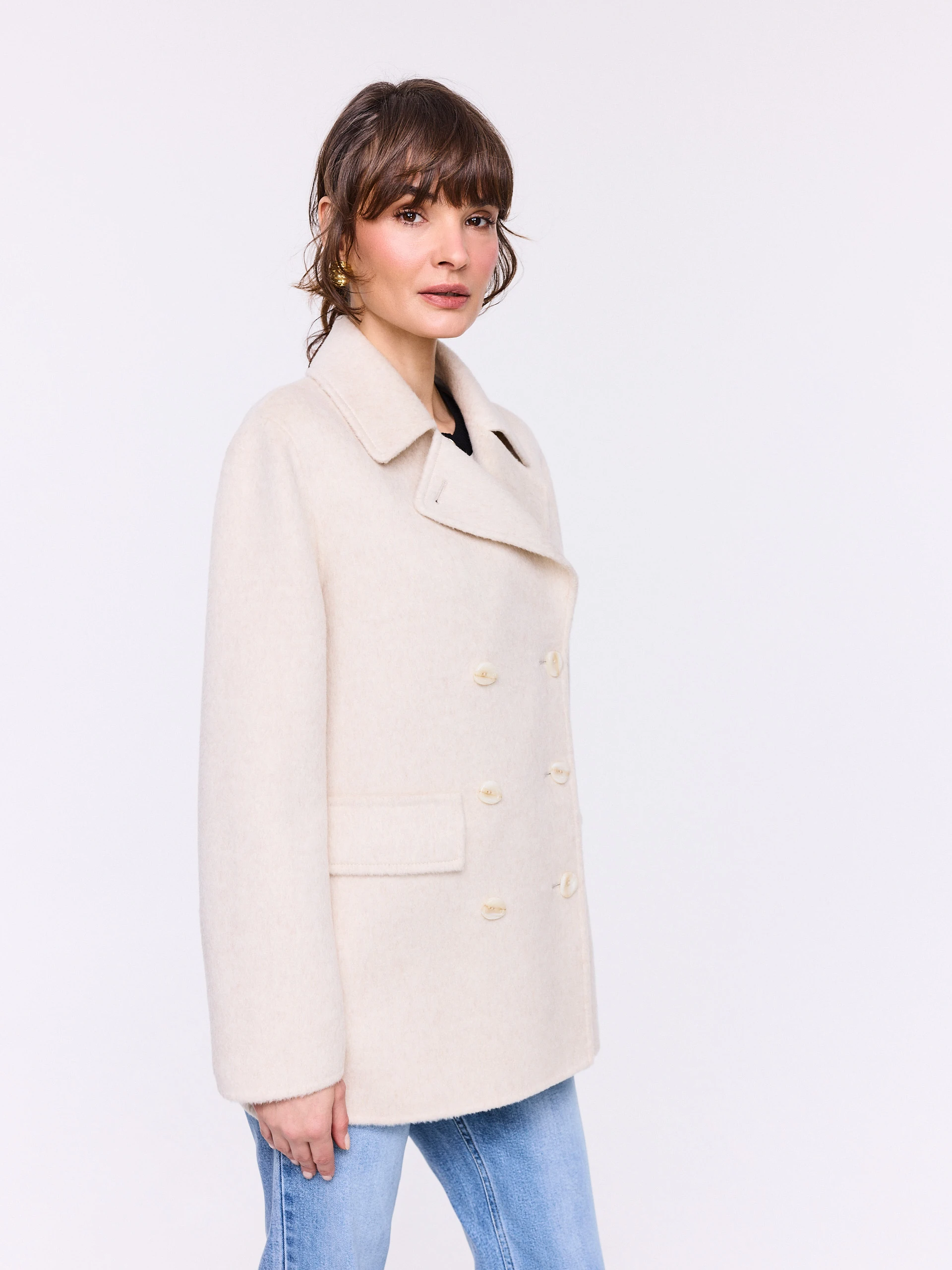 Beige wool coat with silk and cashmere blend