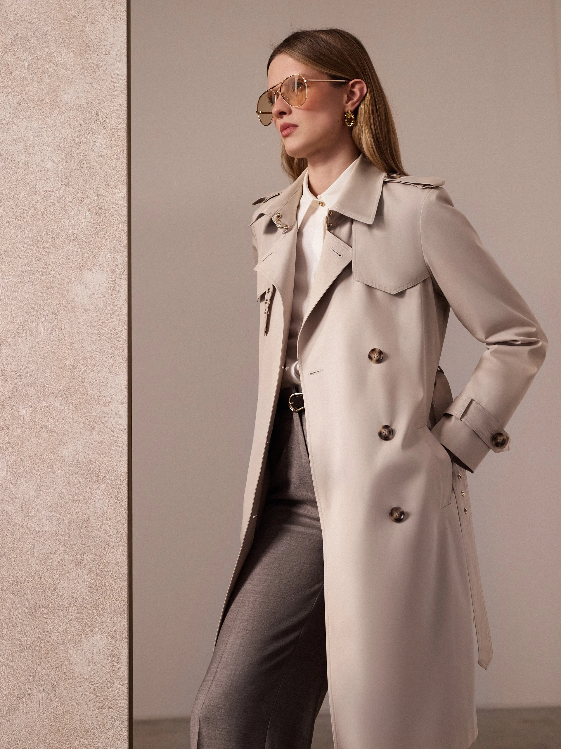 Classic beige knee-length trench coat