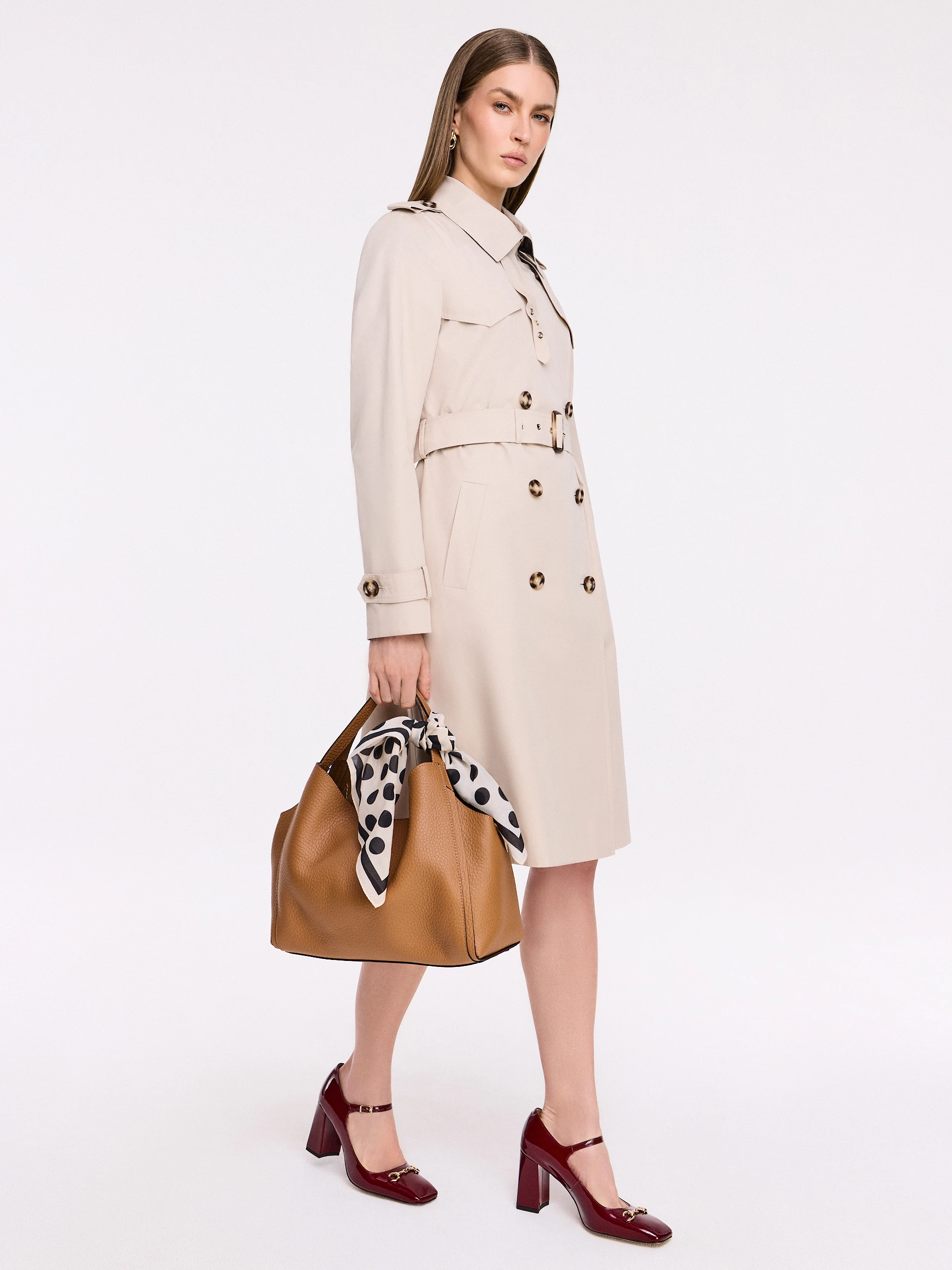 Classic beige knee-length trench coat