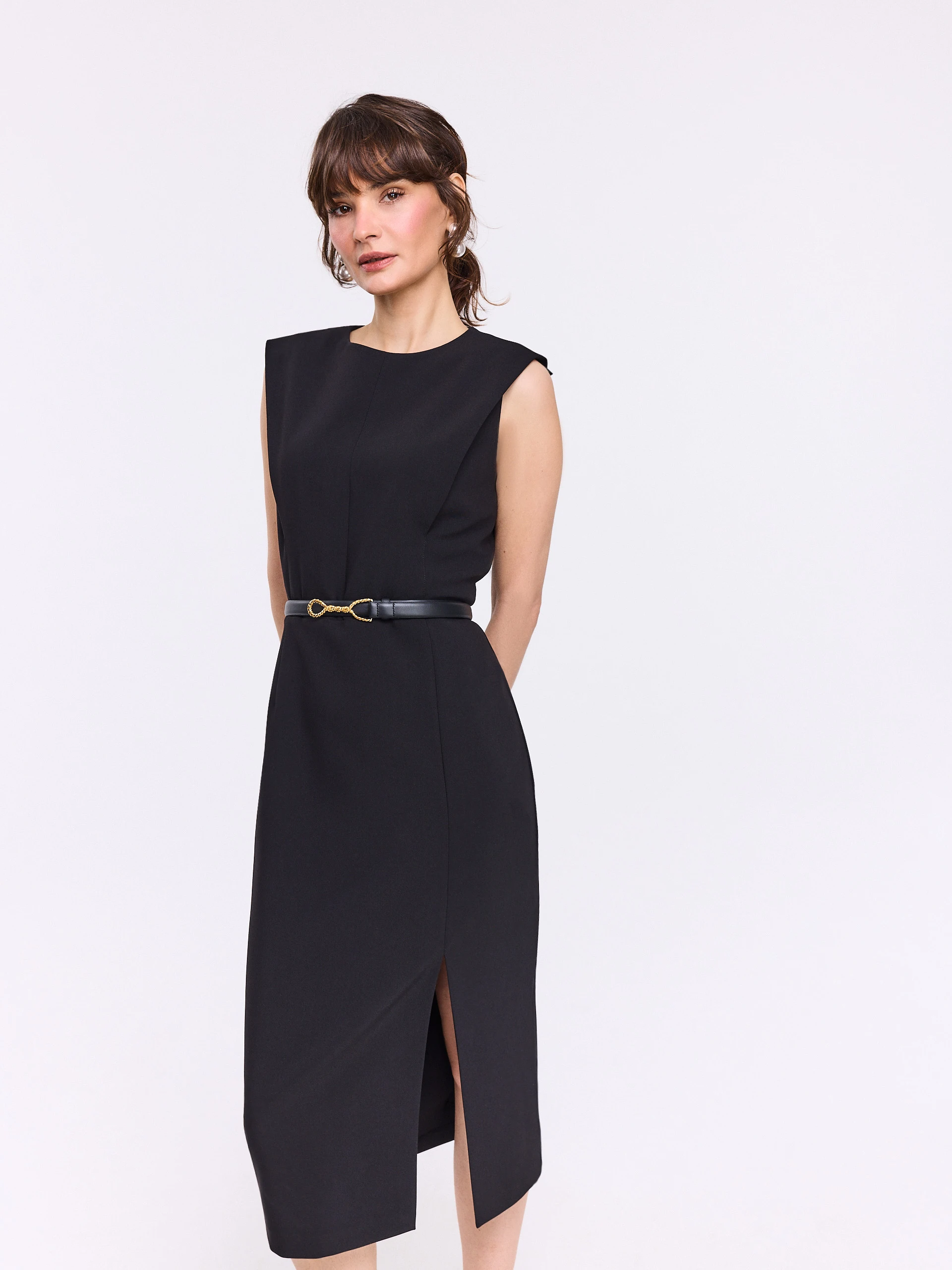 Black sleeveless midi dress