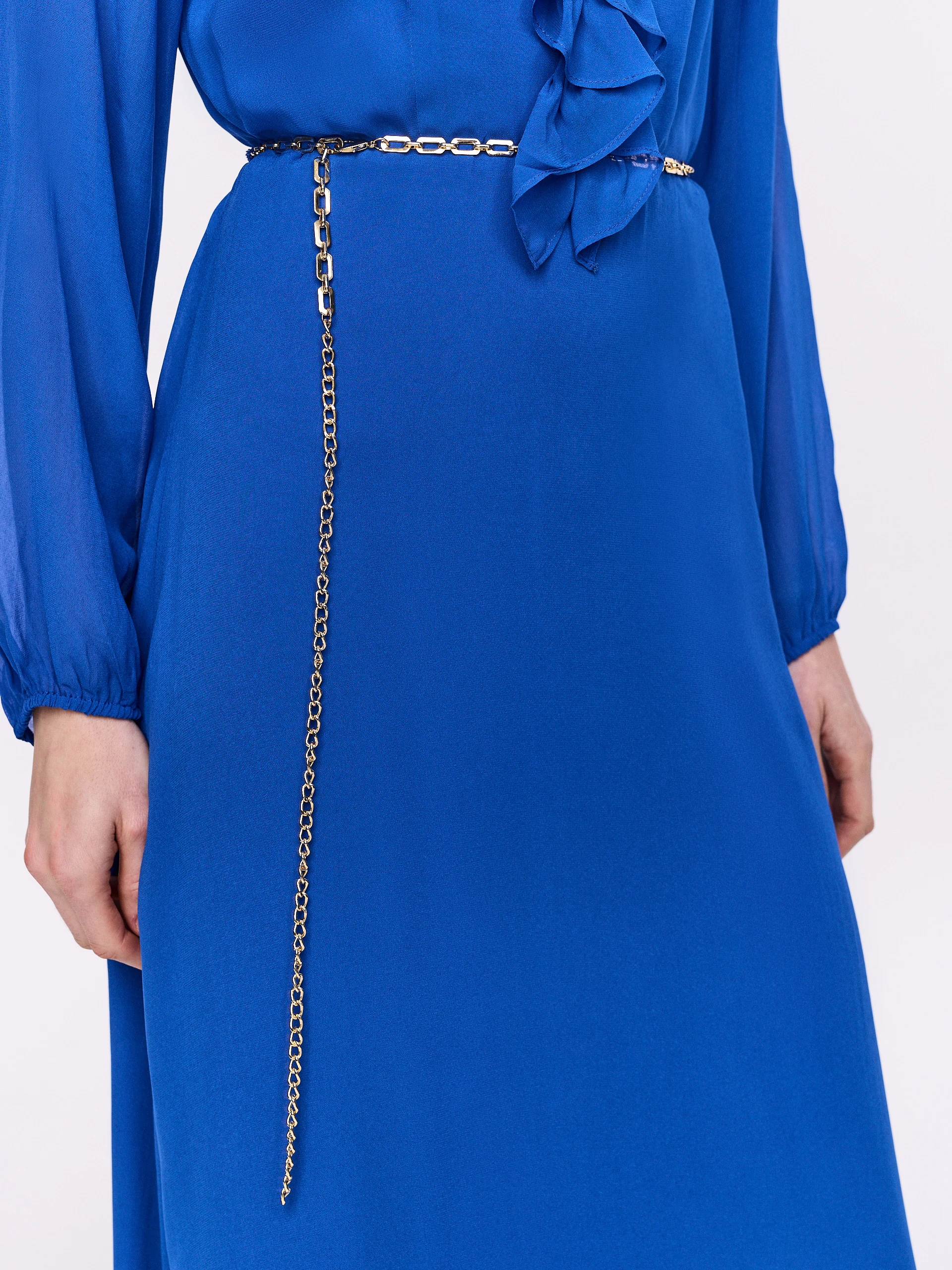 Sapphire viscose midi dress with jabot