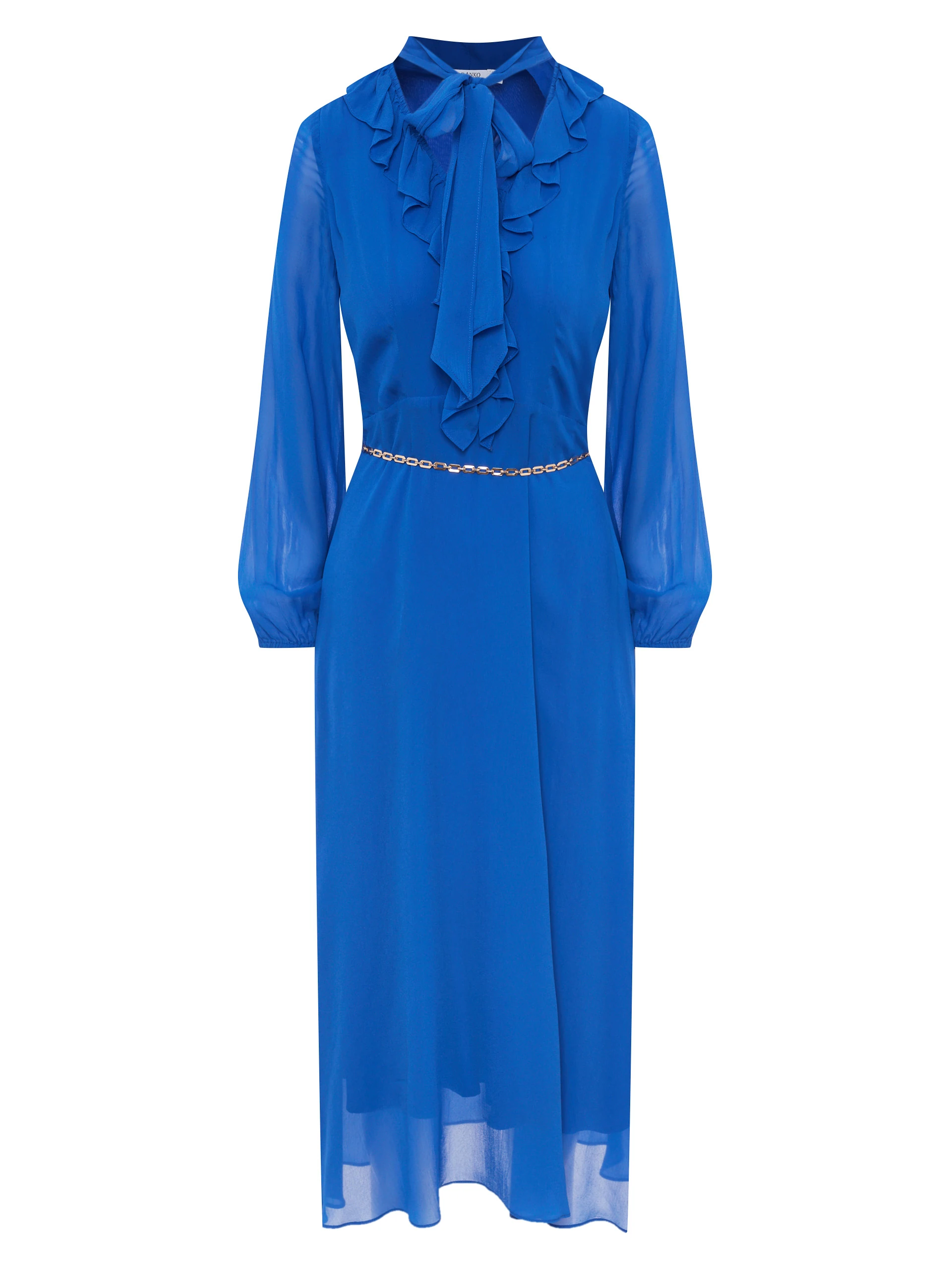 Sapphire viscose midi dress with jabot