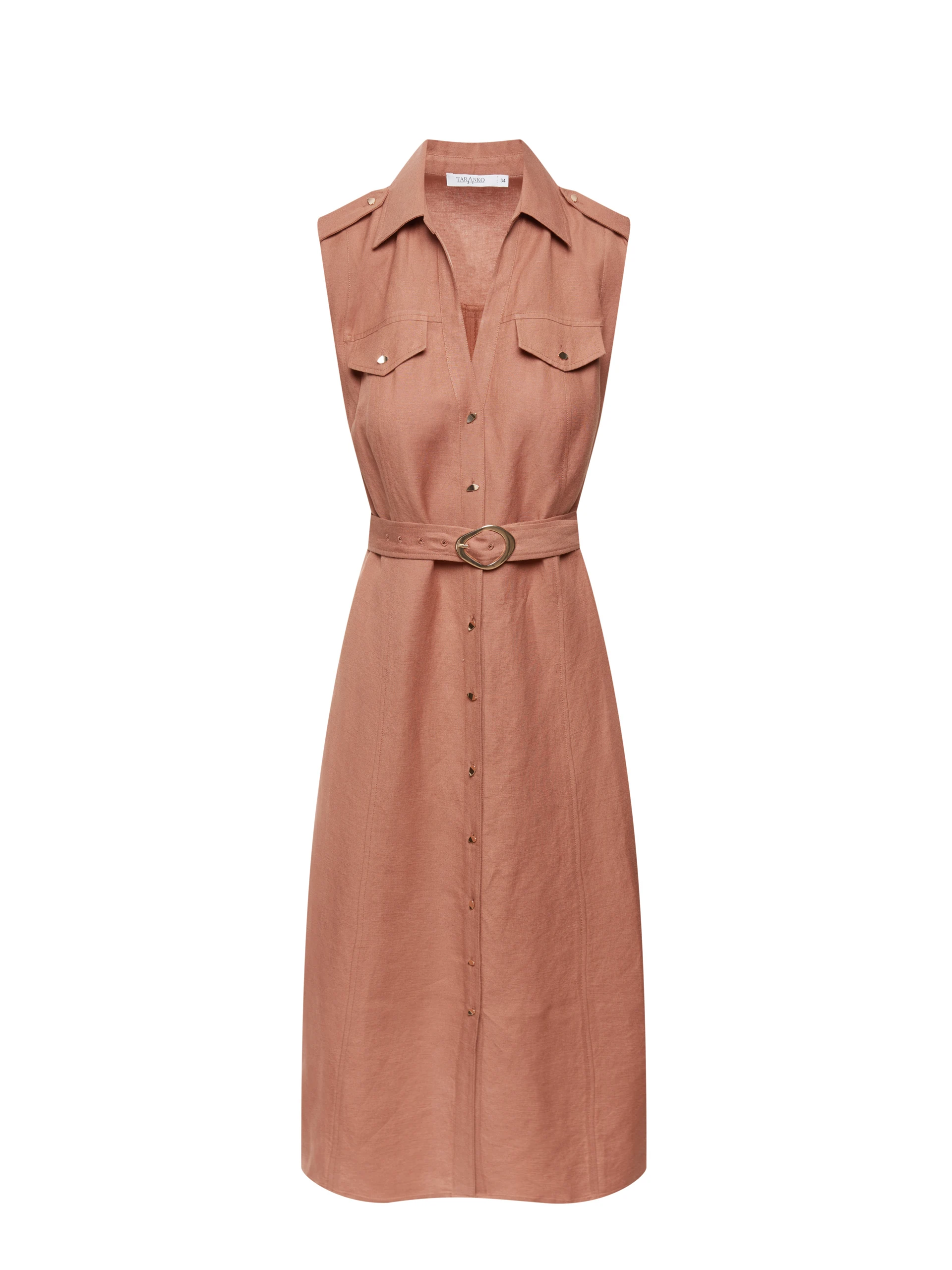 Caramel-colored midi shirt dress