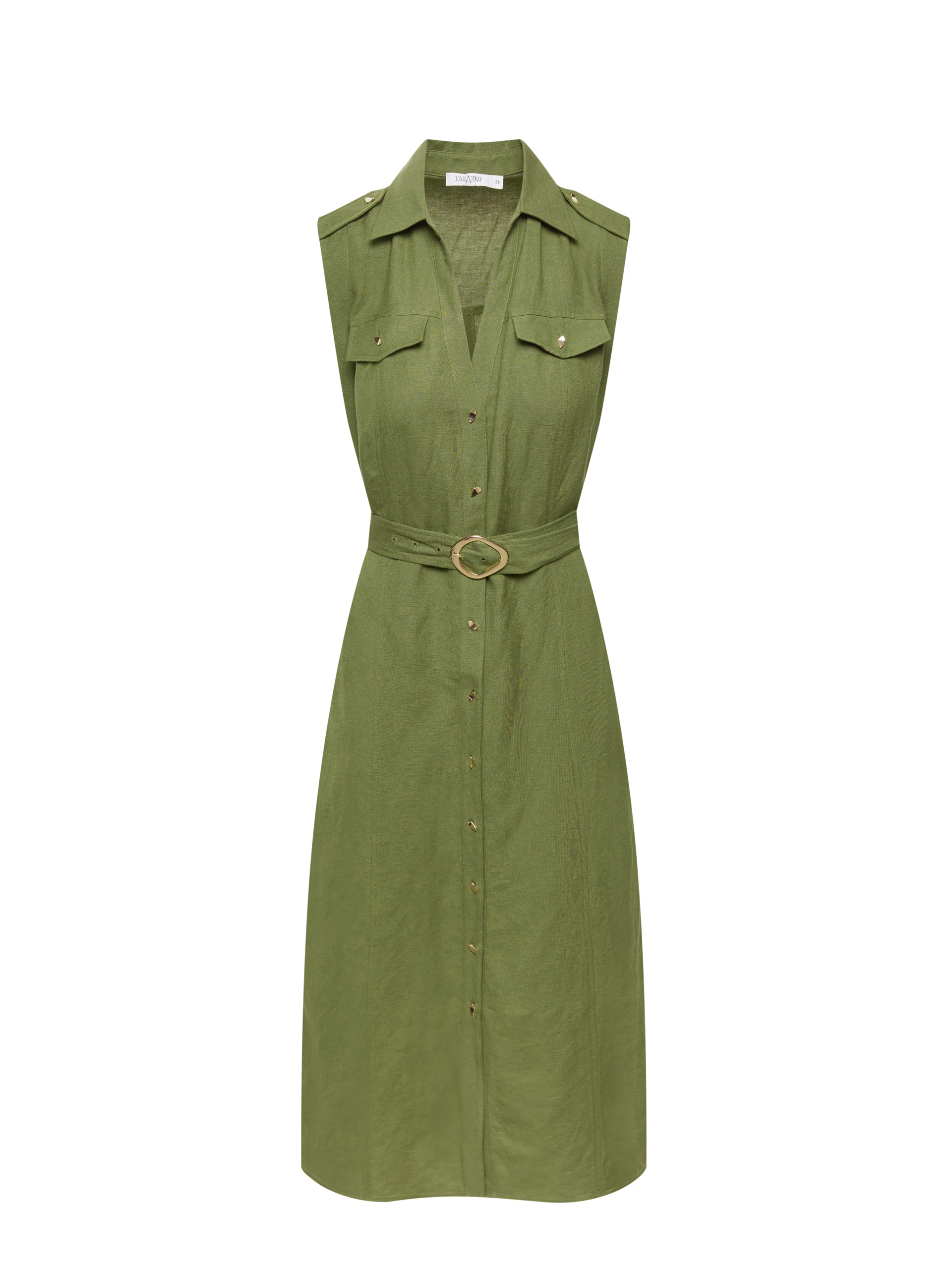 Olive-green midi-length shift dress