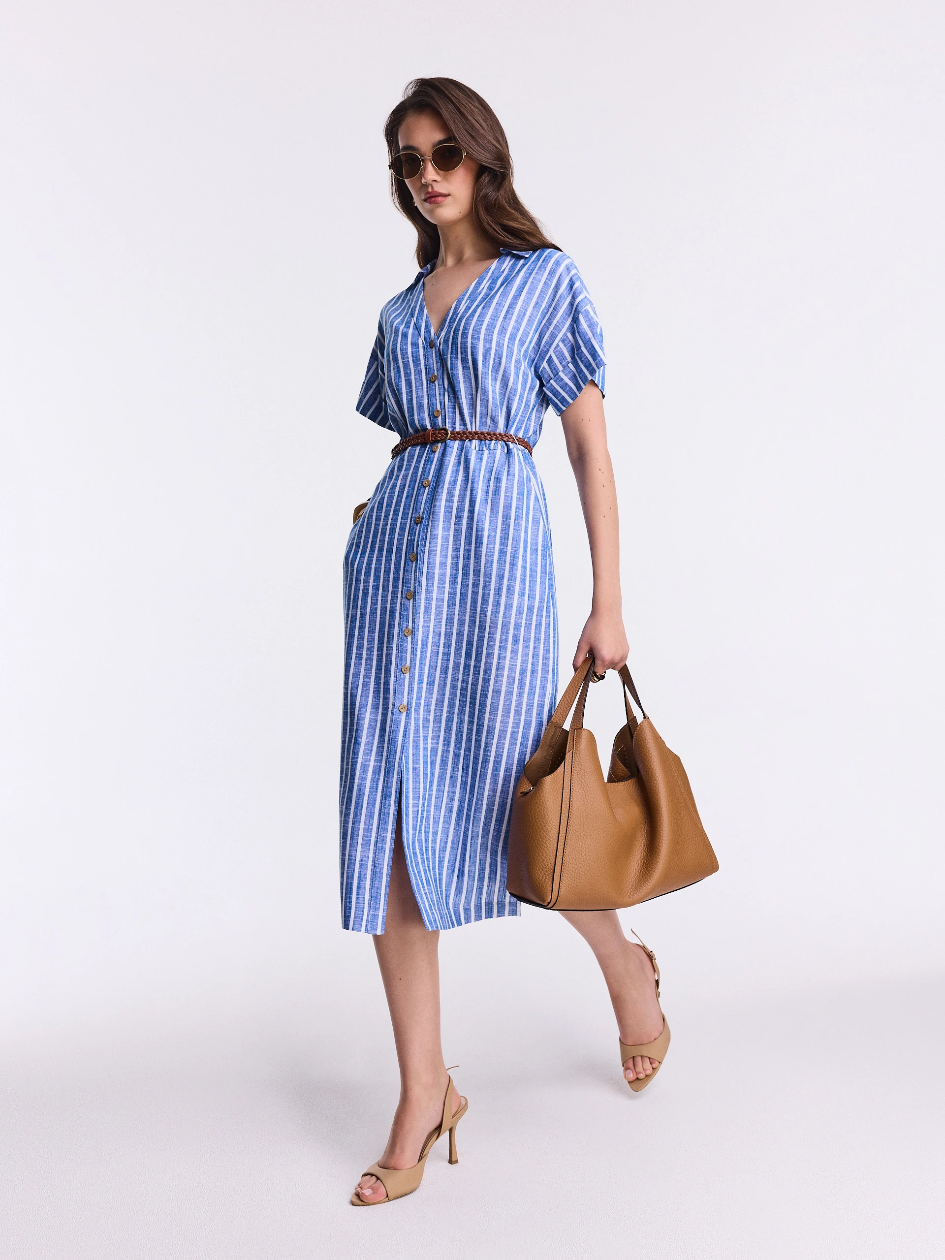 Blue striped midi dress