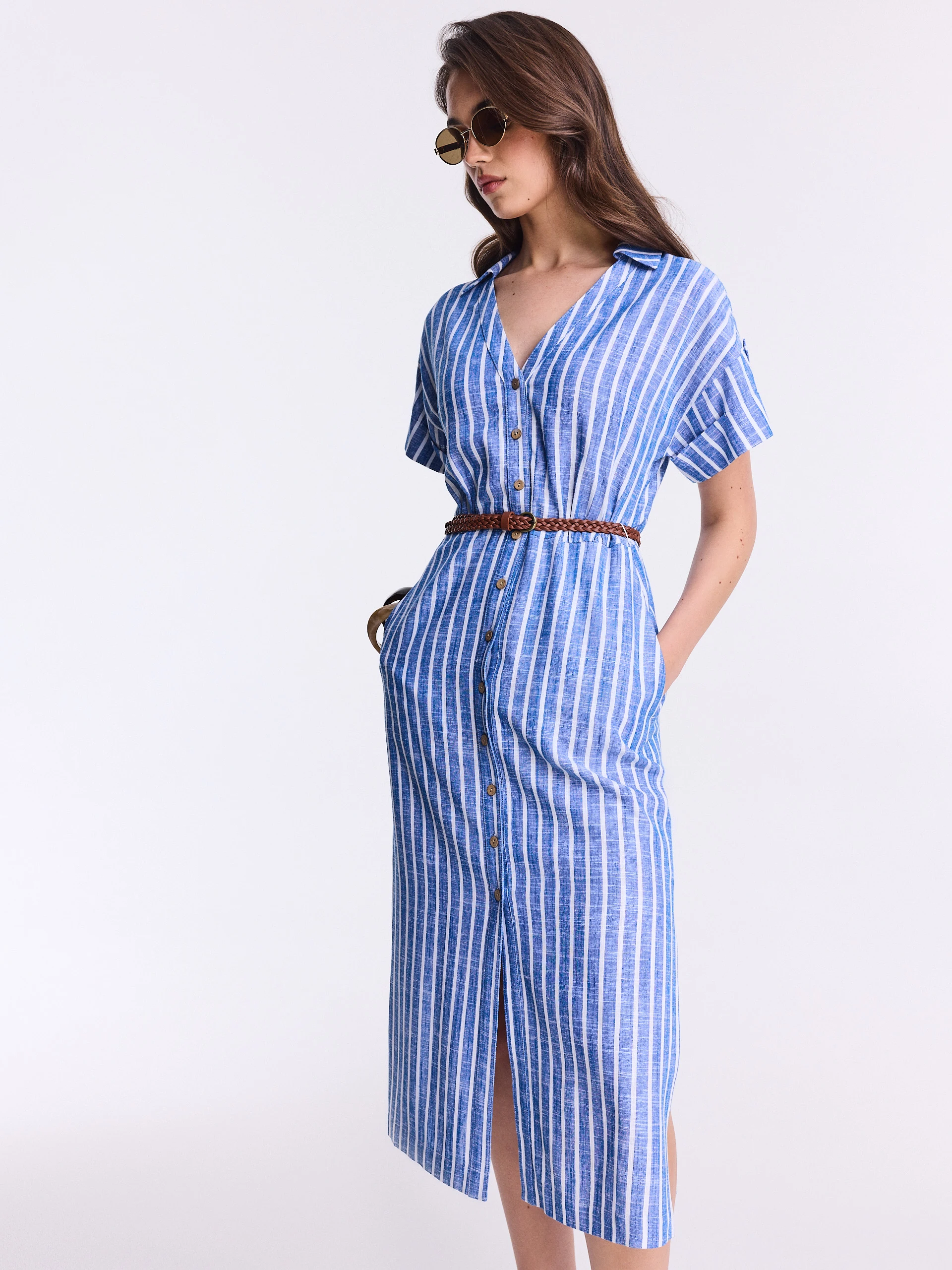 Blue striped midi dress