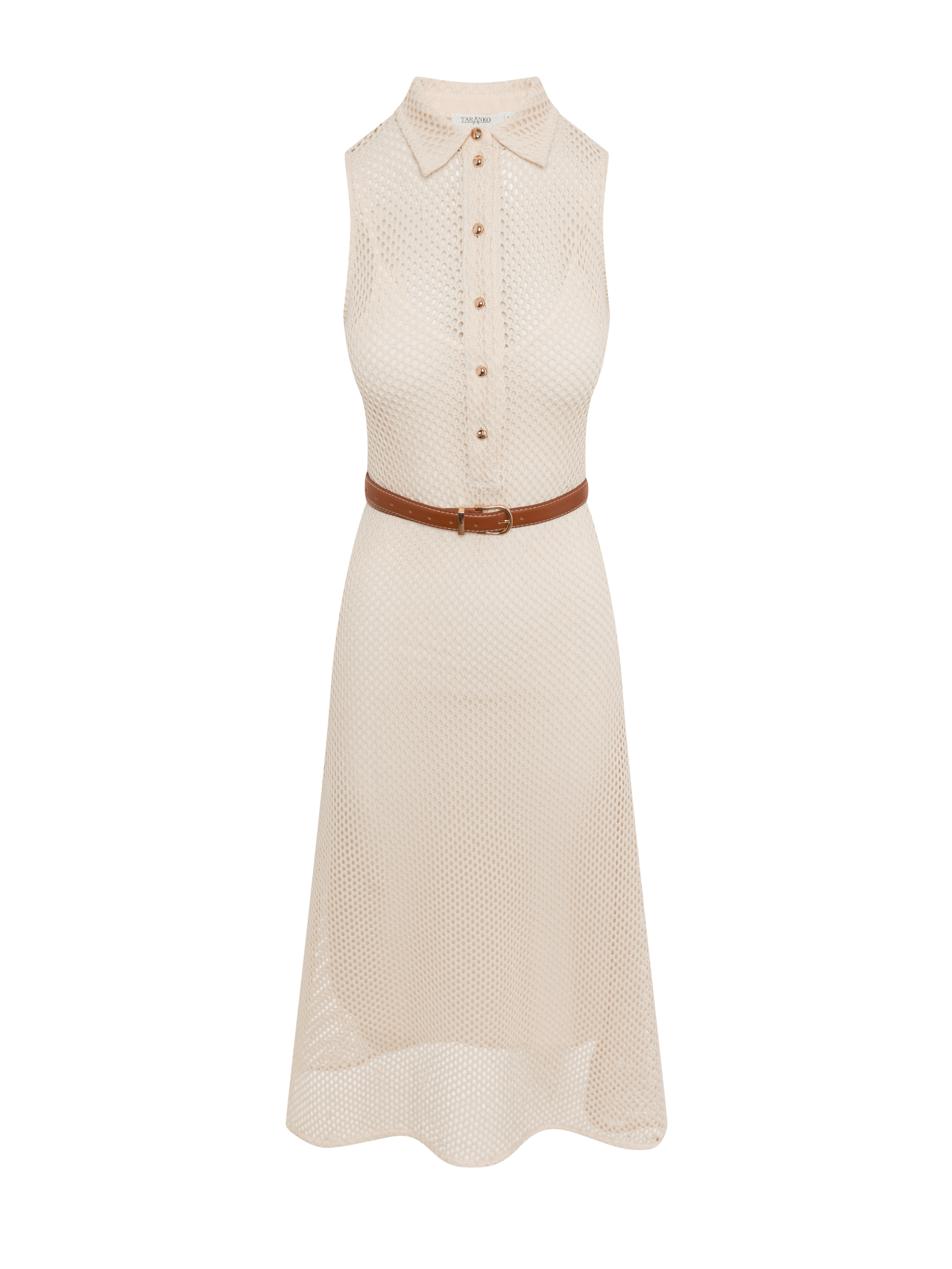 Beige midi dress made of mesh fabric