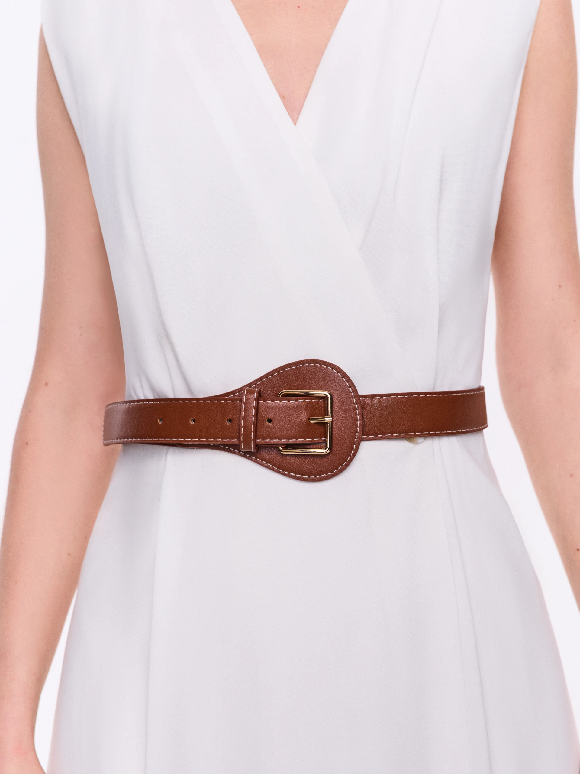 White midi dress with a wrap neckline