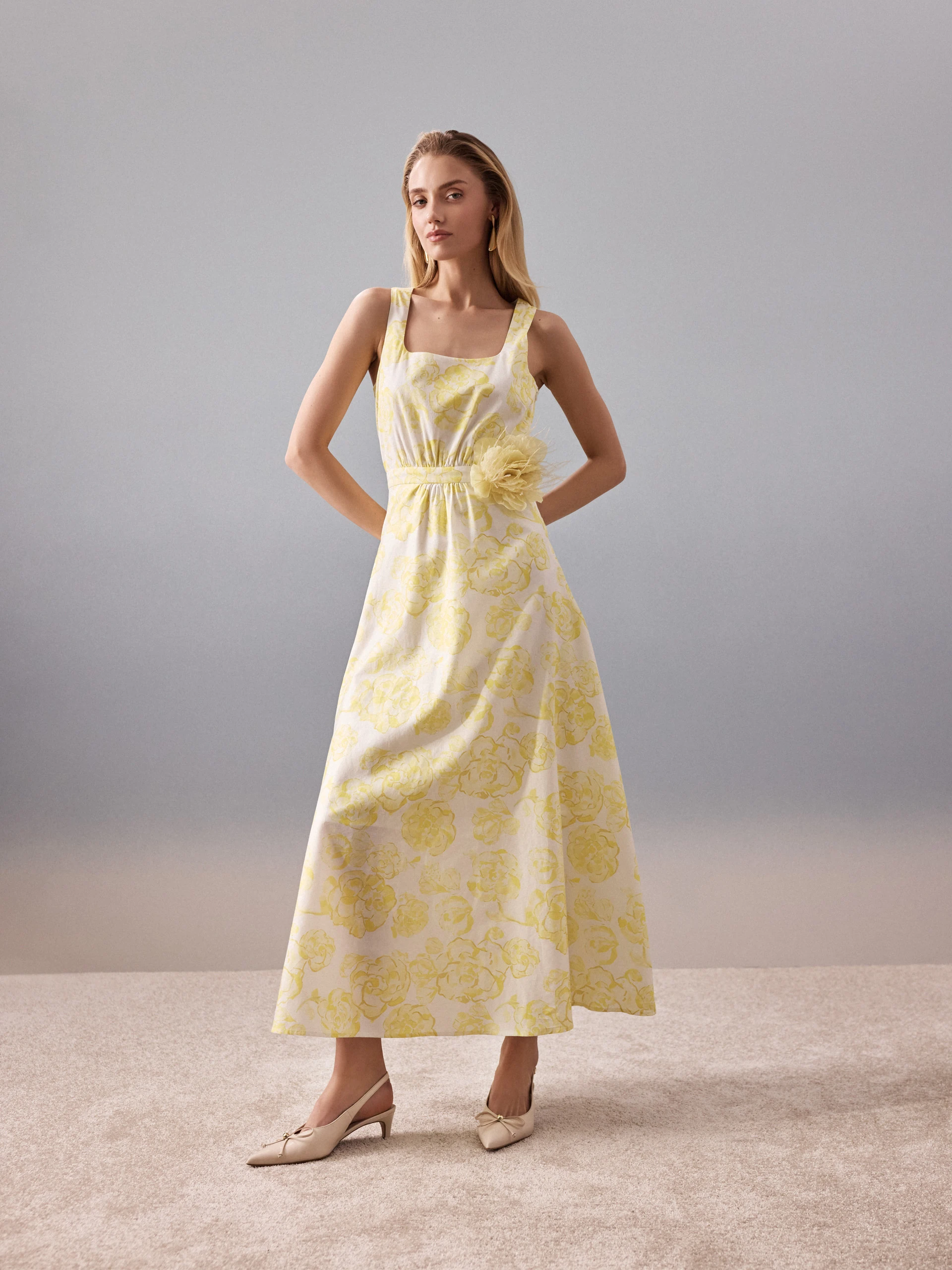 White cotton dress with yellow flowers