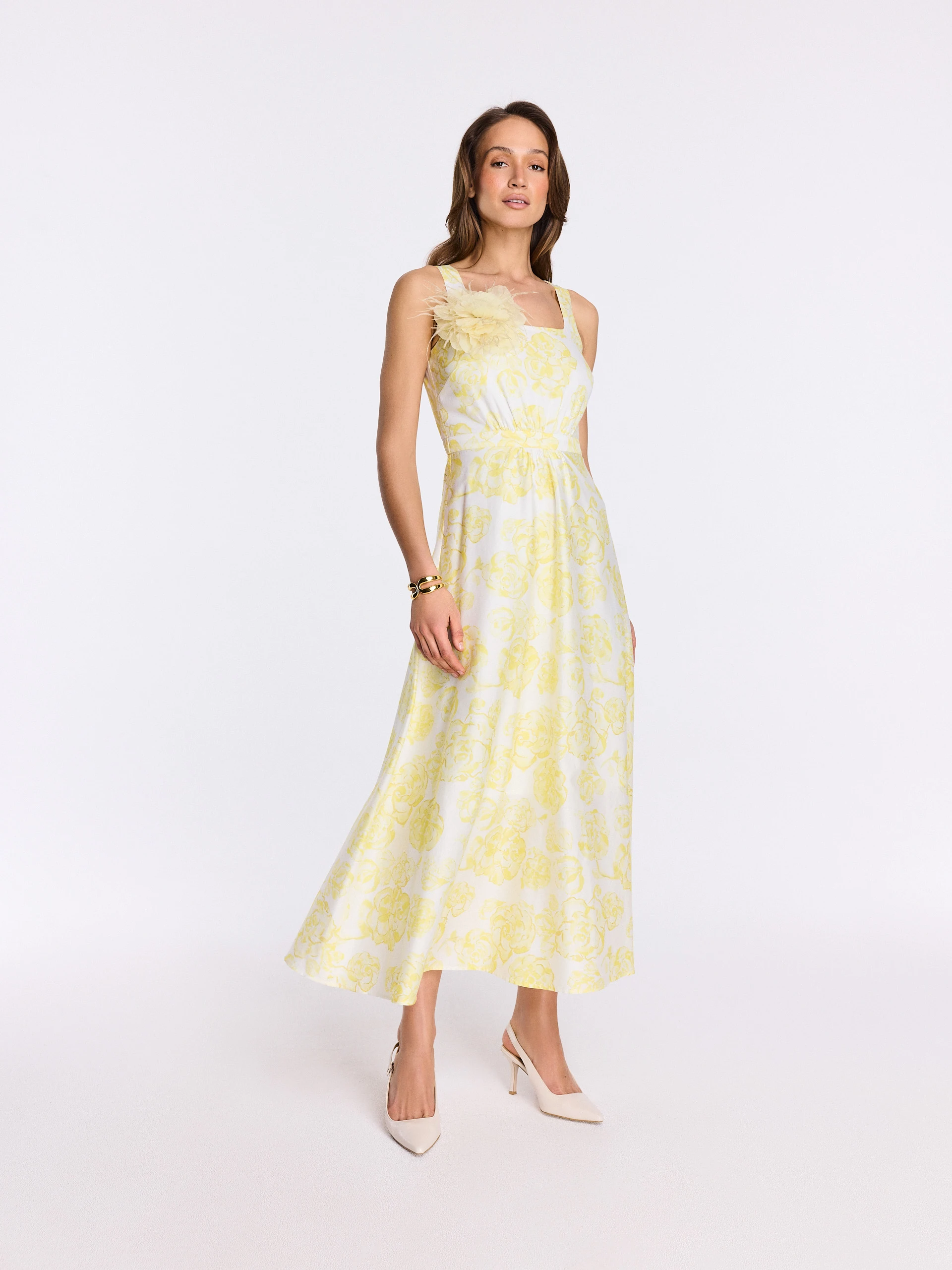 White cotton dress with yellow flowers