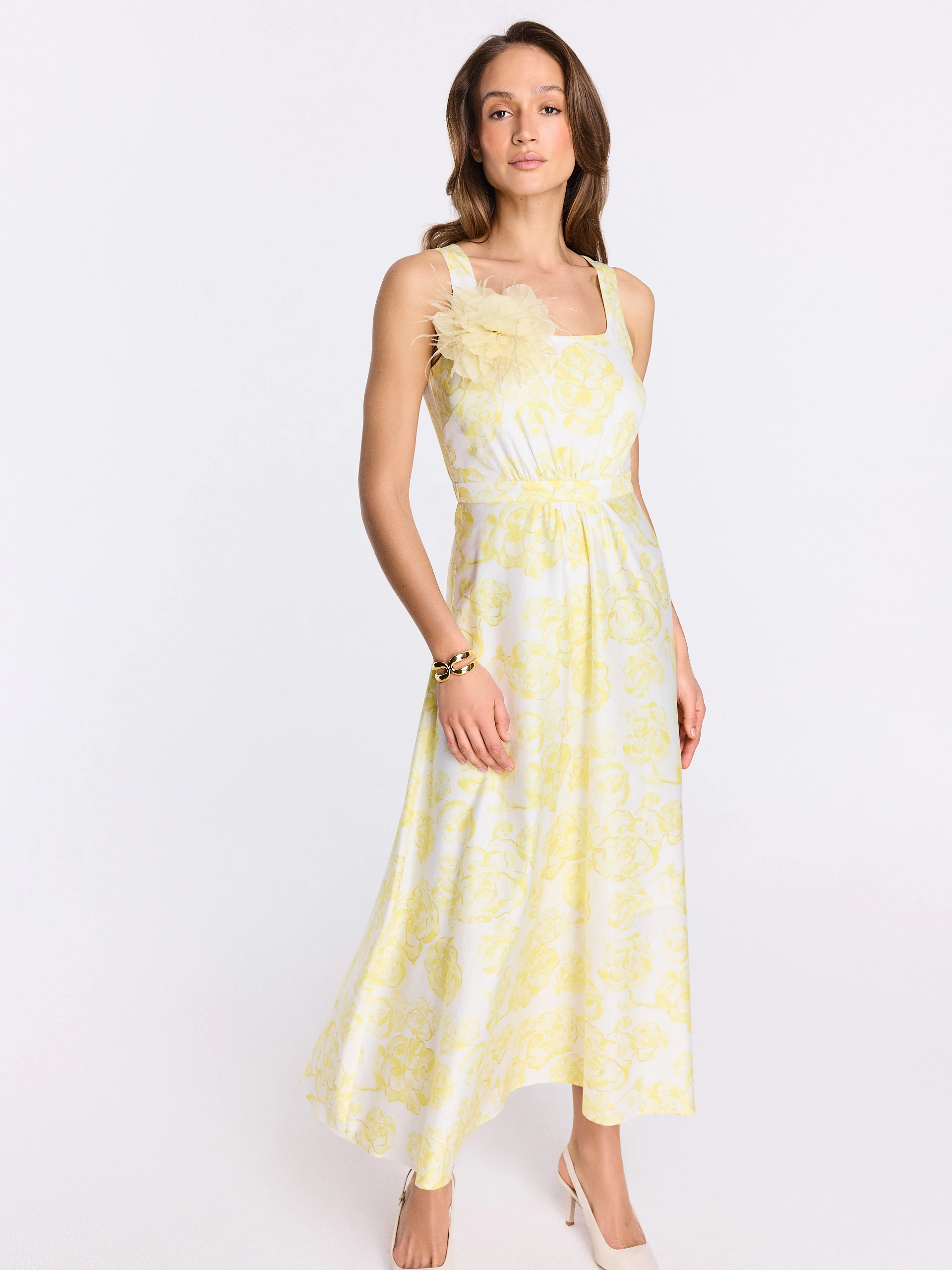 White cotton dress with yellow flowers