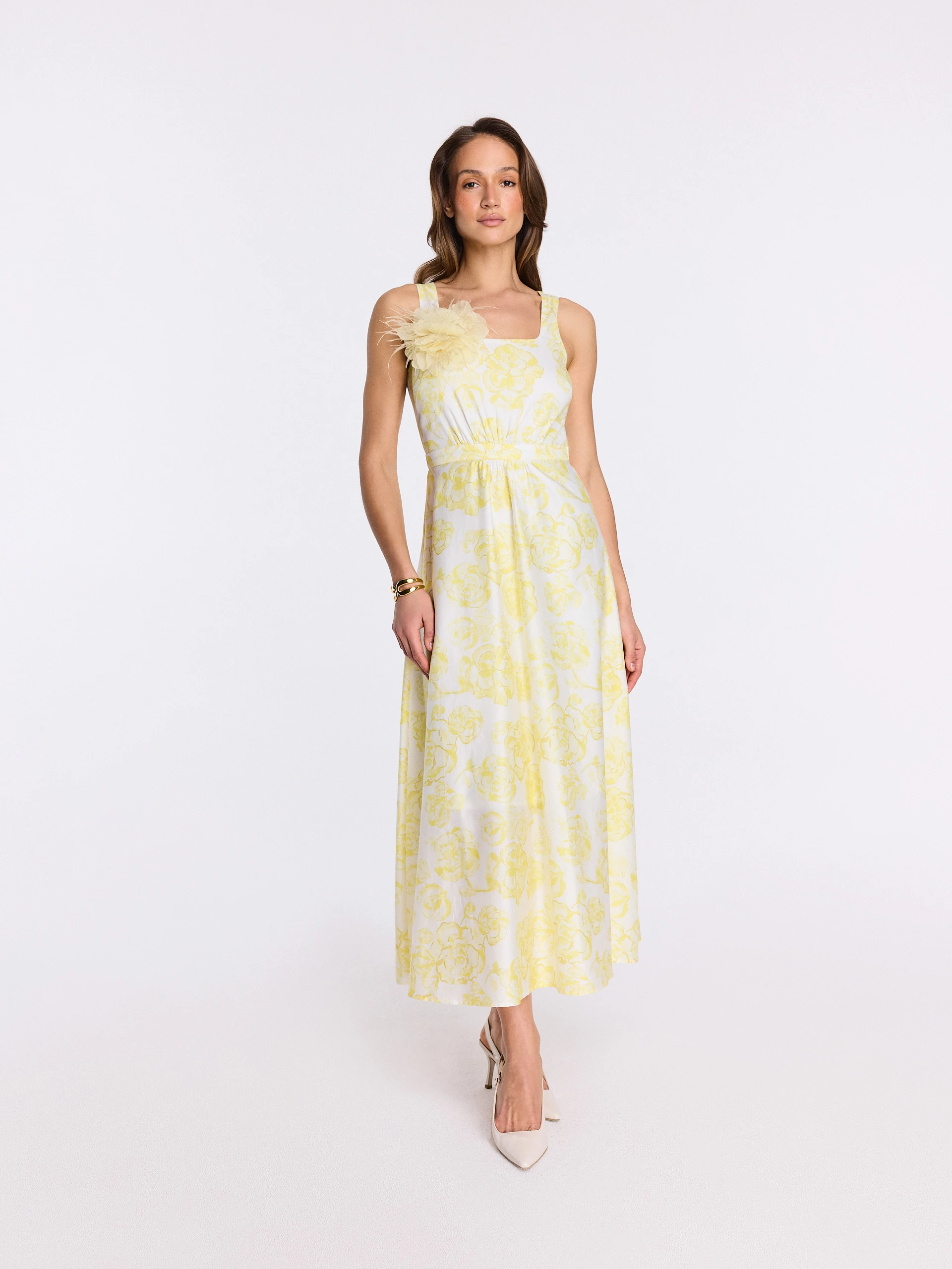 White cotton dress with yellow flowers