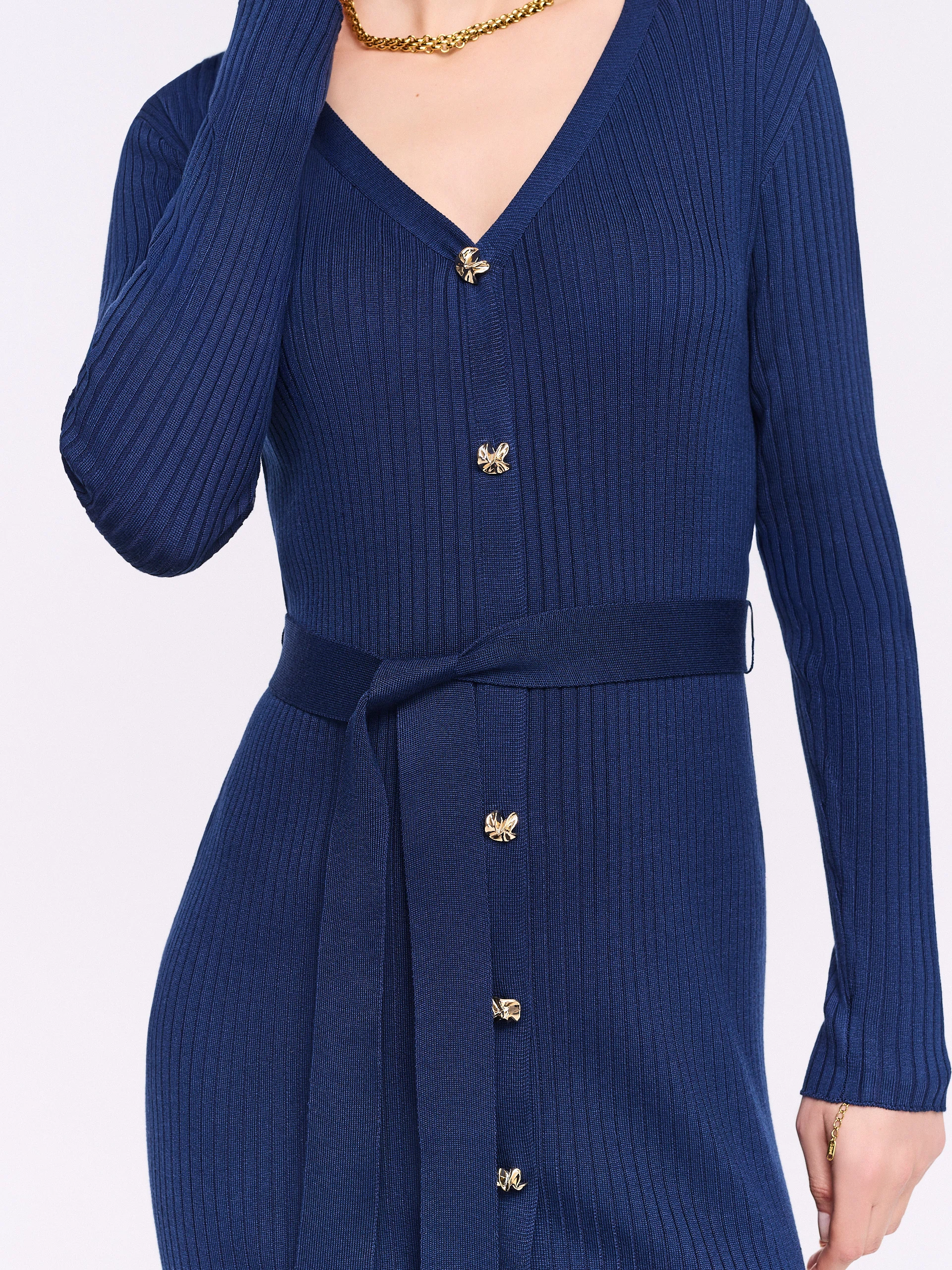Navy blue fitted midi dress