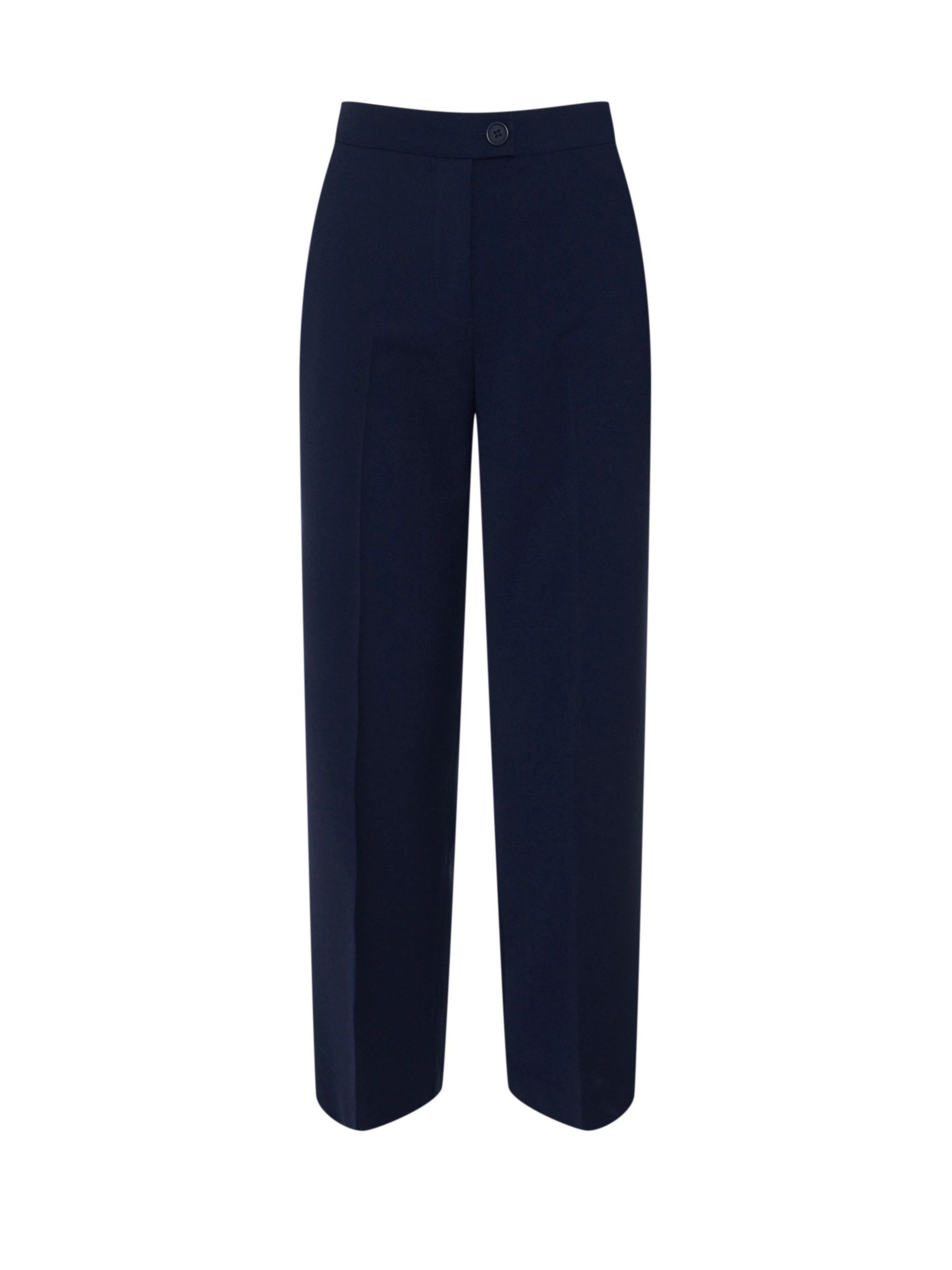 Navy blue high-waisted pants with ⅞ length legs