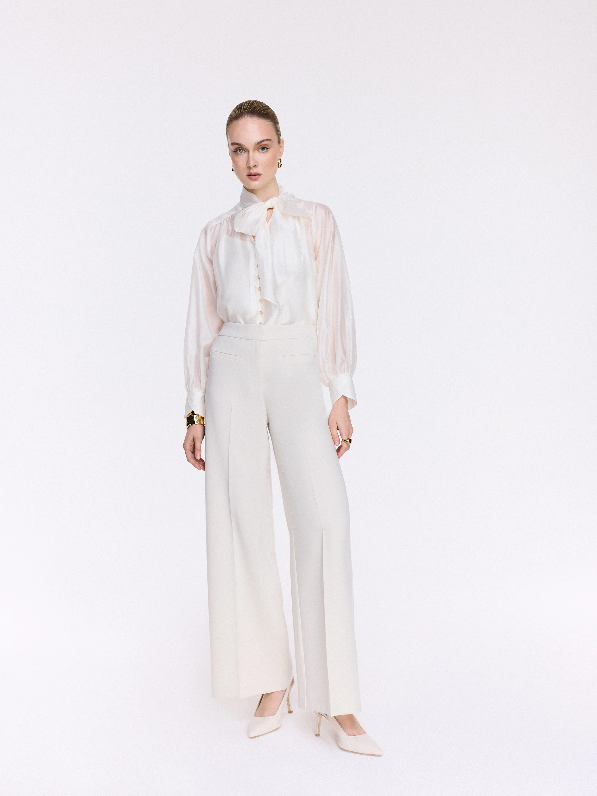 Cream high-waisted suit pants