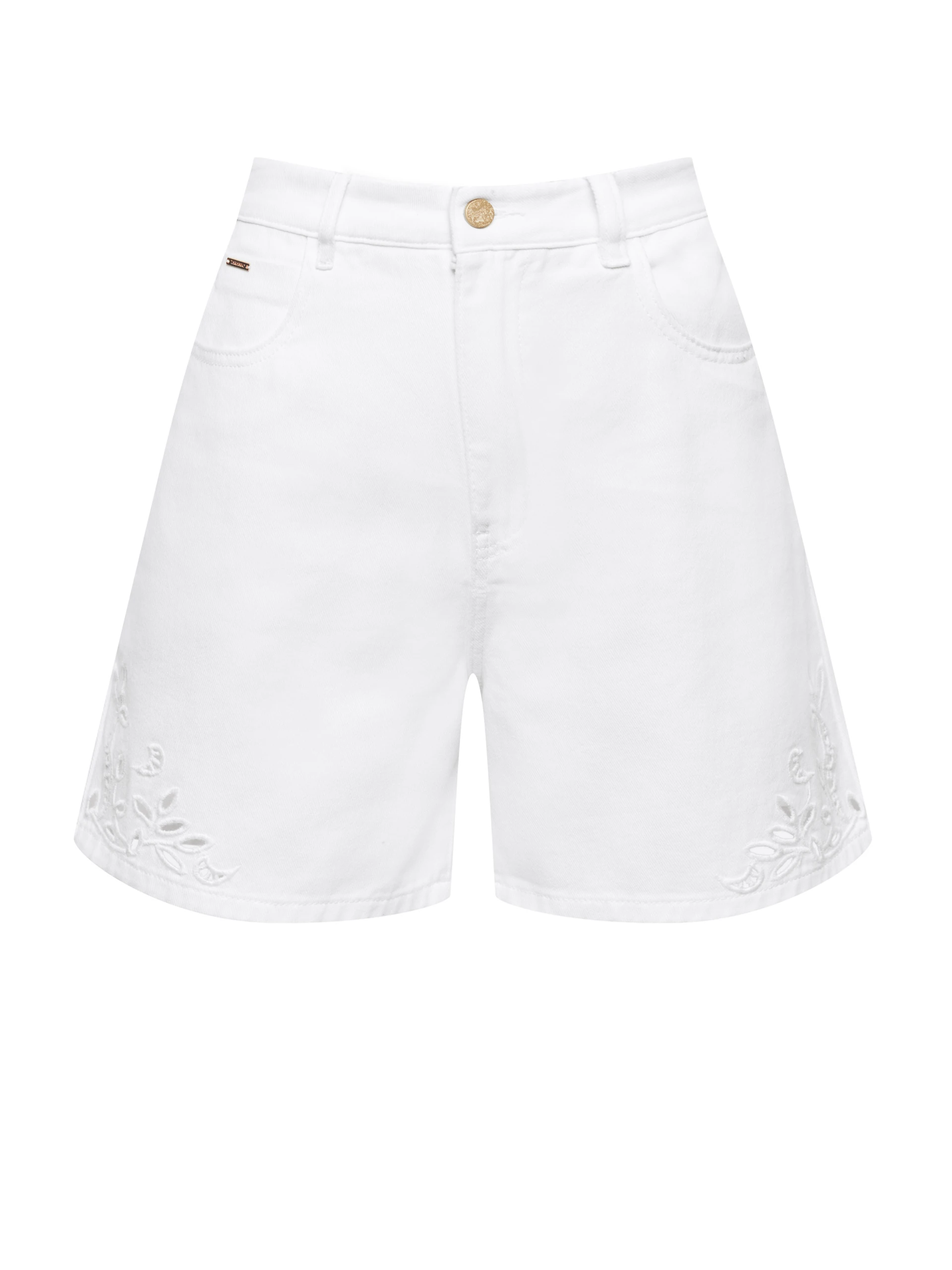 Short white denim pants with openwork decoration