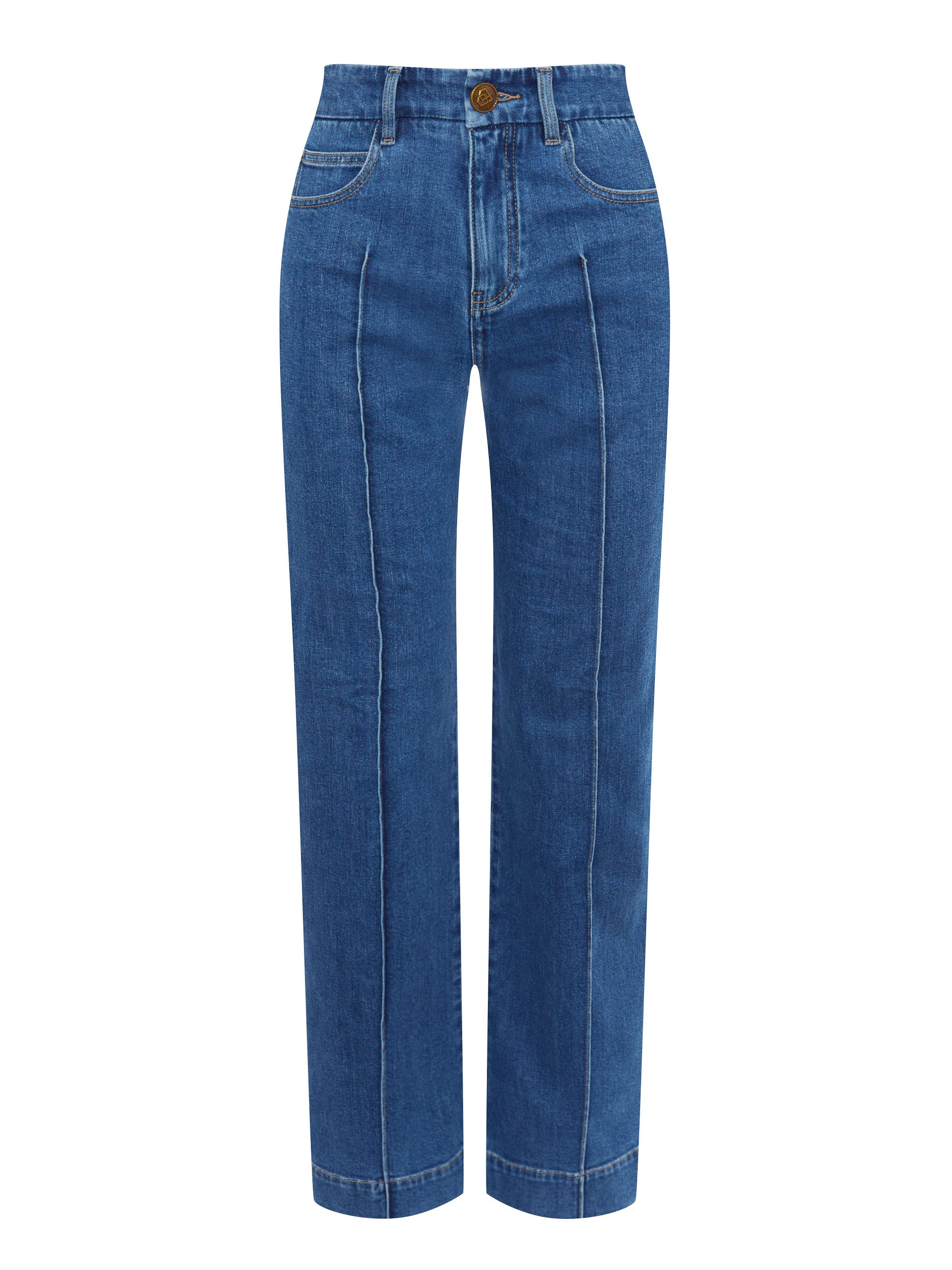 High-waisted jeans with decorative stitching
