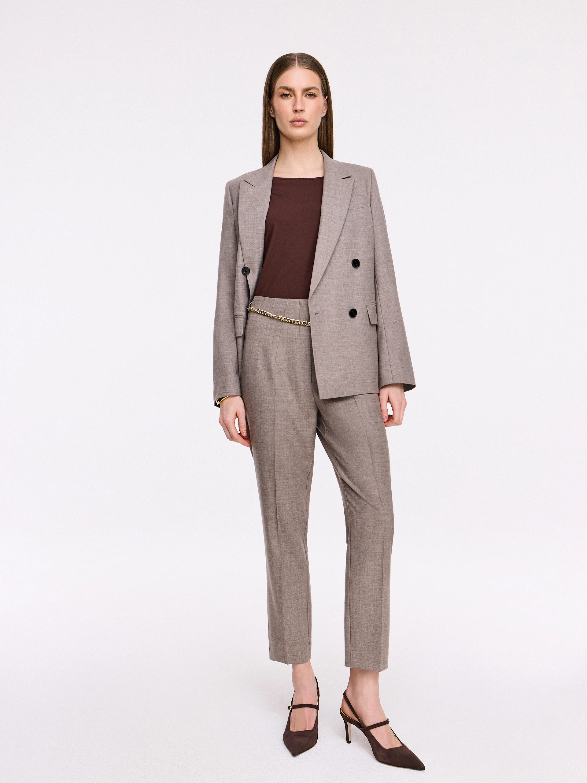 Eleganckie spodnie z wełną w  kolorze taupe