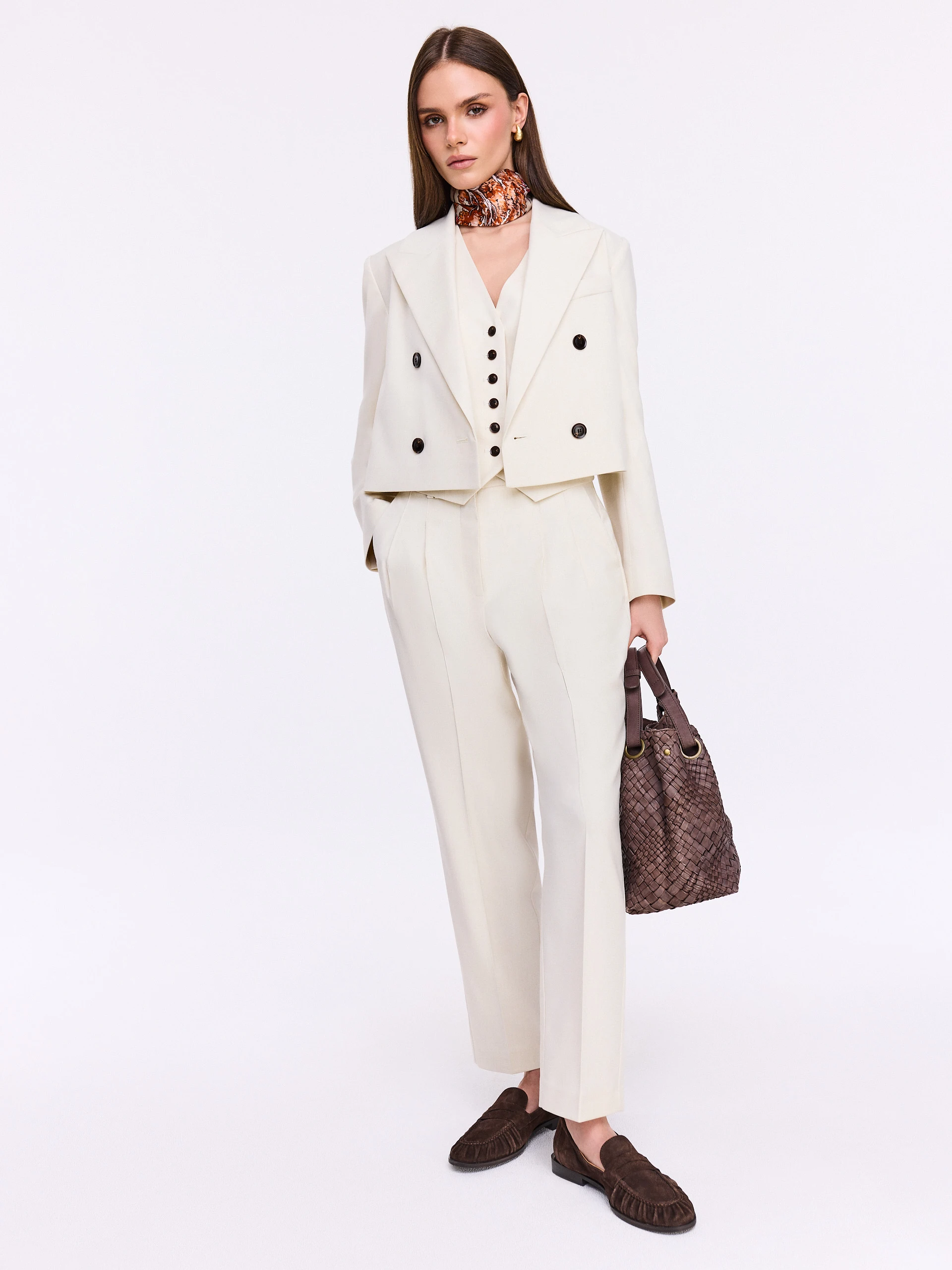 Cream suit pants with pleats