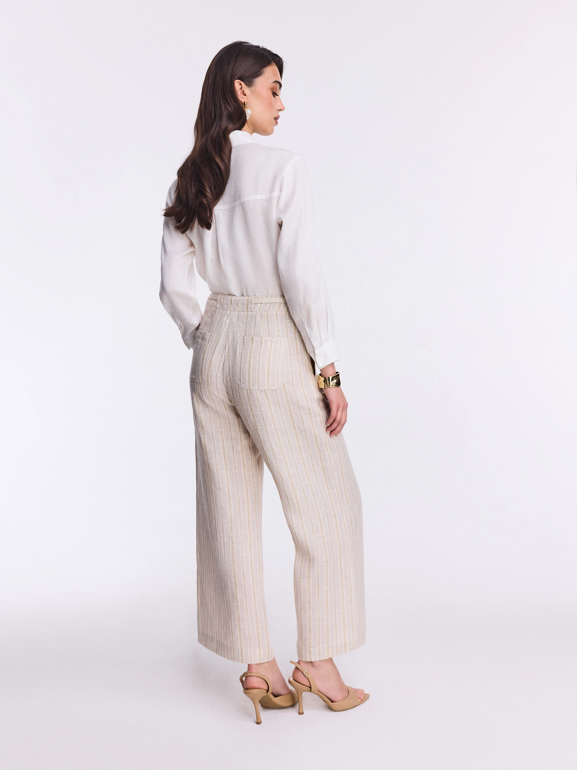 Linen trousers with metallic thread