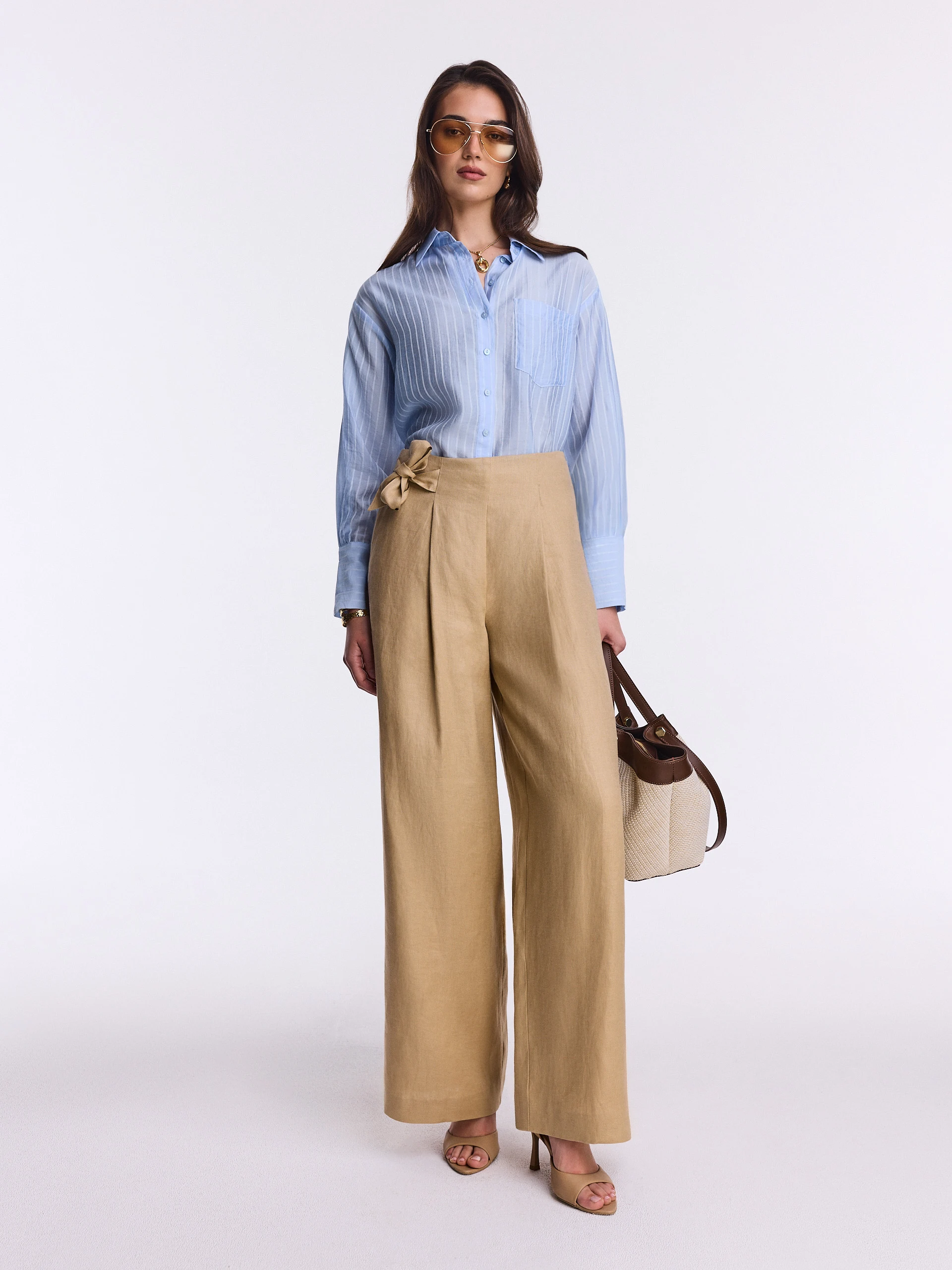 Linen trousers with side ties
