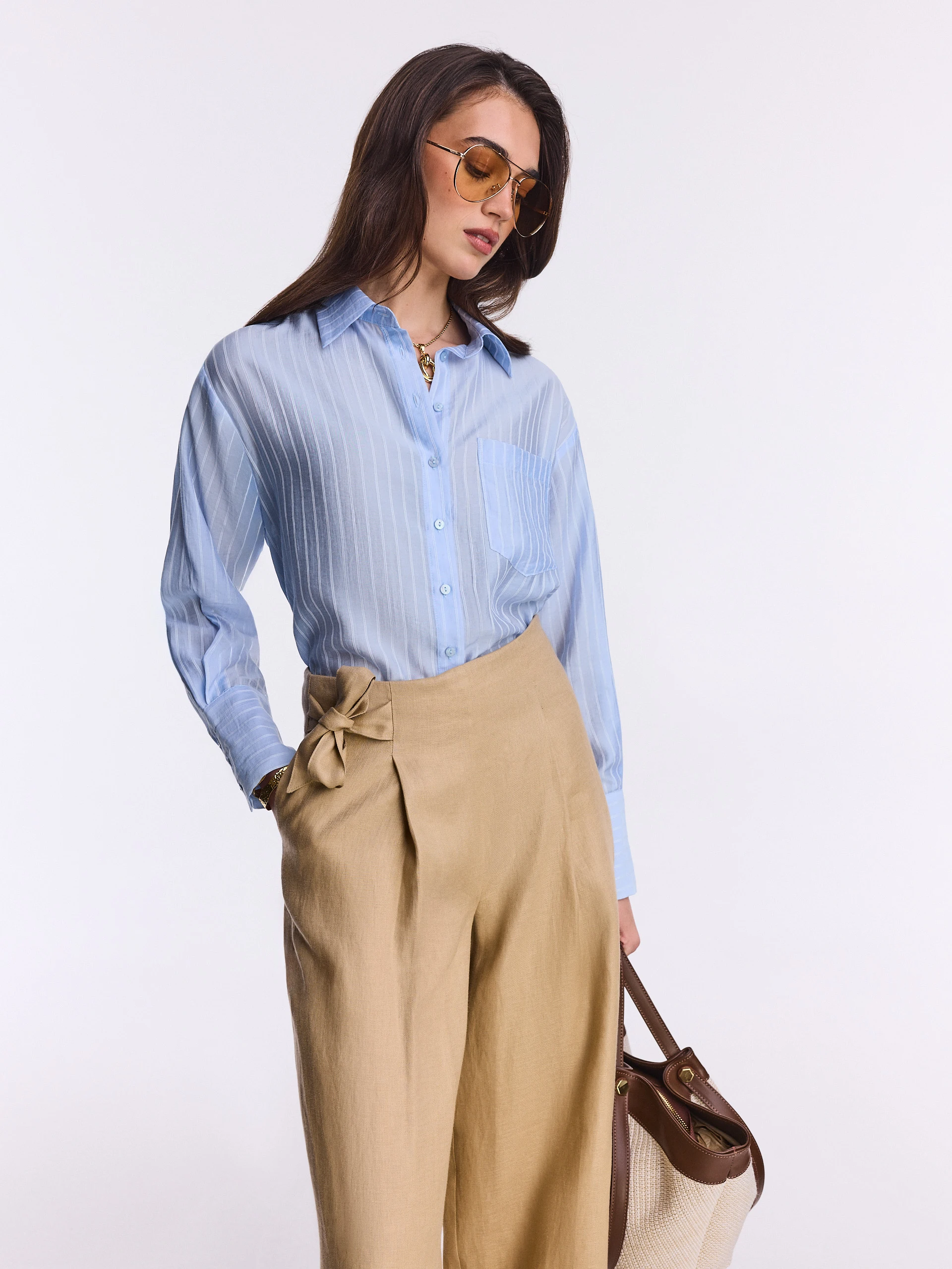 Linen trousers with side ties