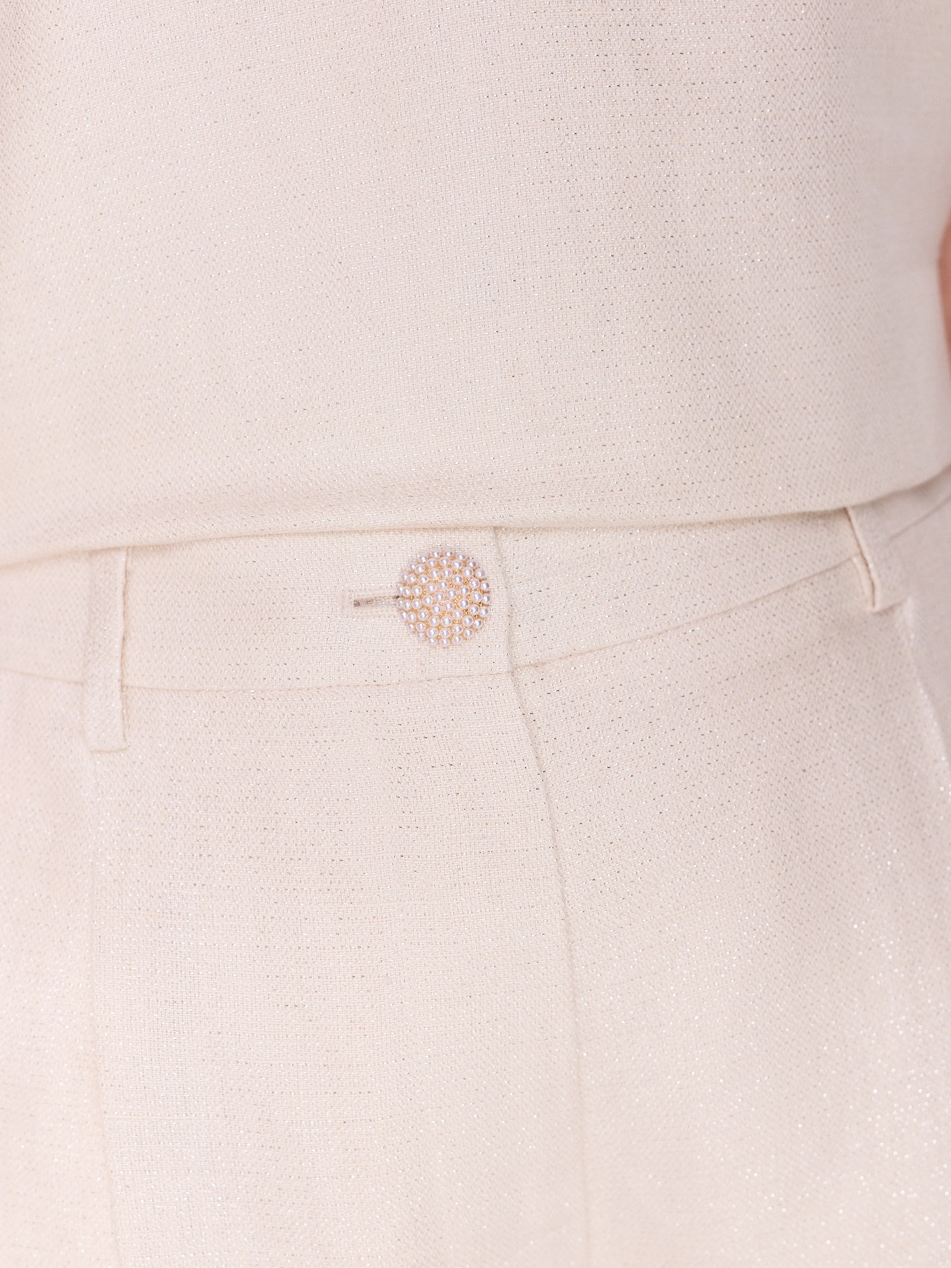Beige high-waisted pants with metallic thread
