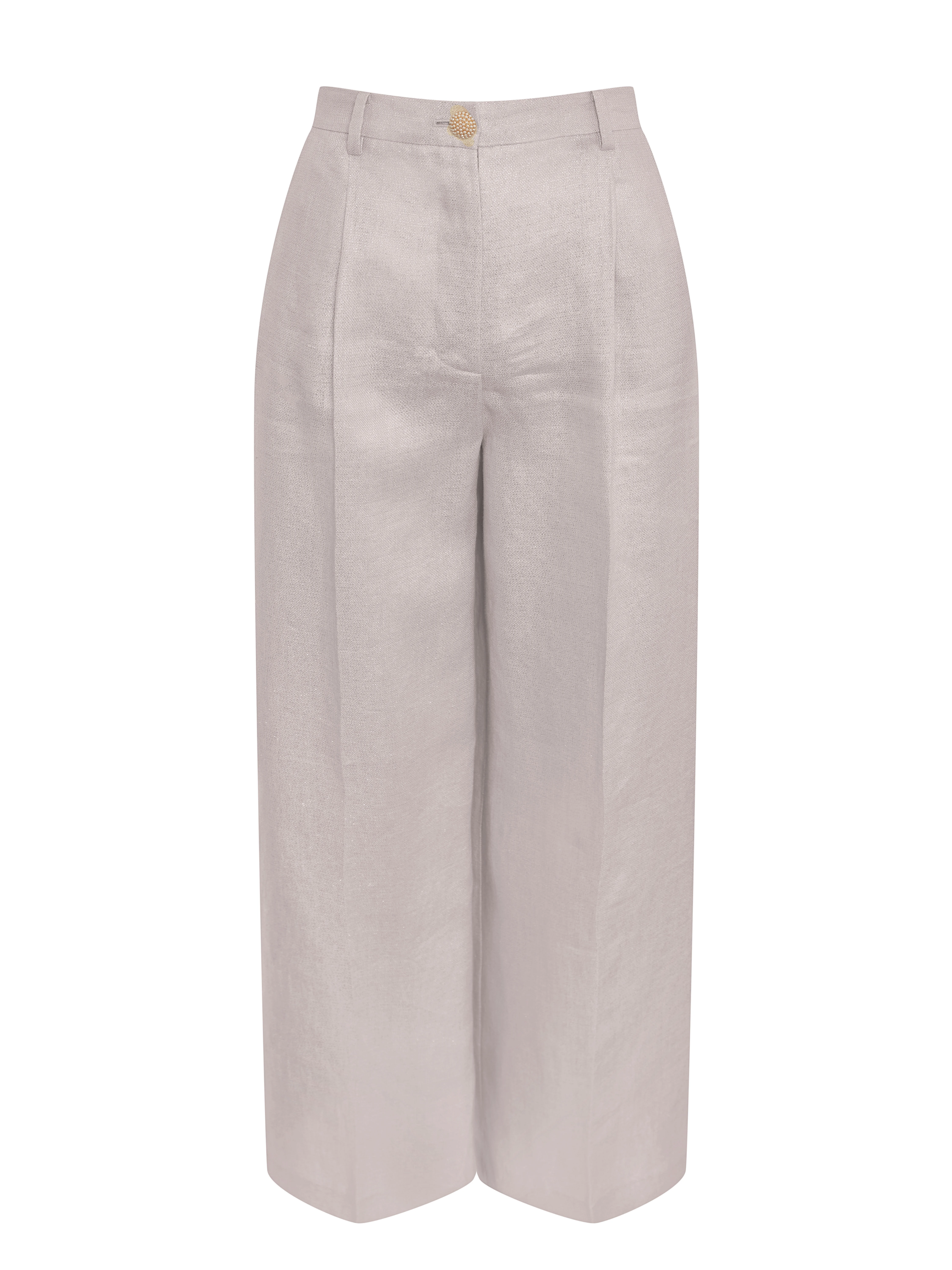 Beige high-waisted pants with metallic thread