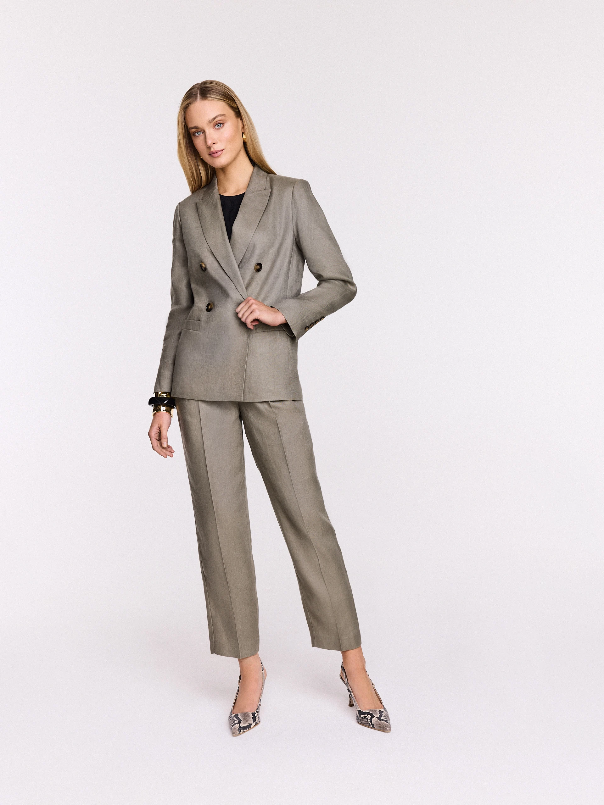 Lniane spodnie garniturowe w kolorze khaki