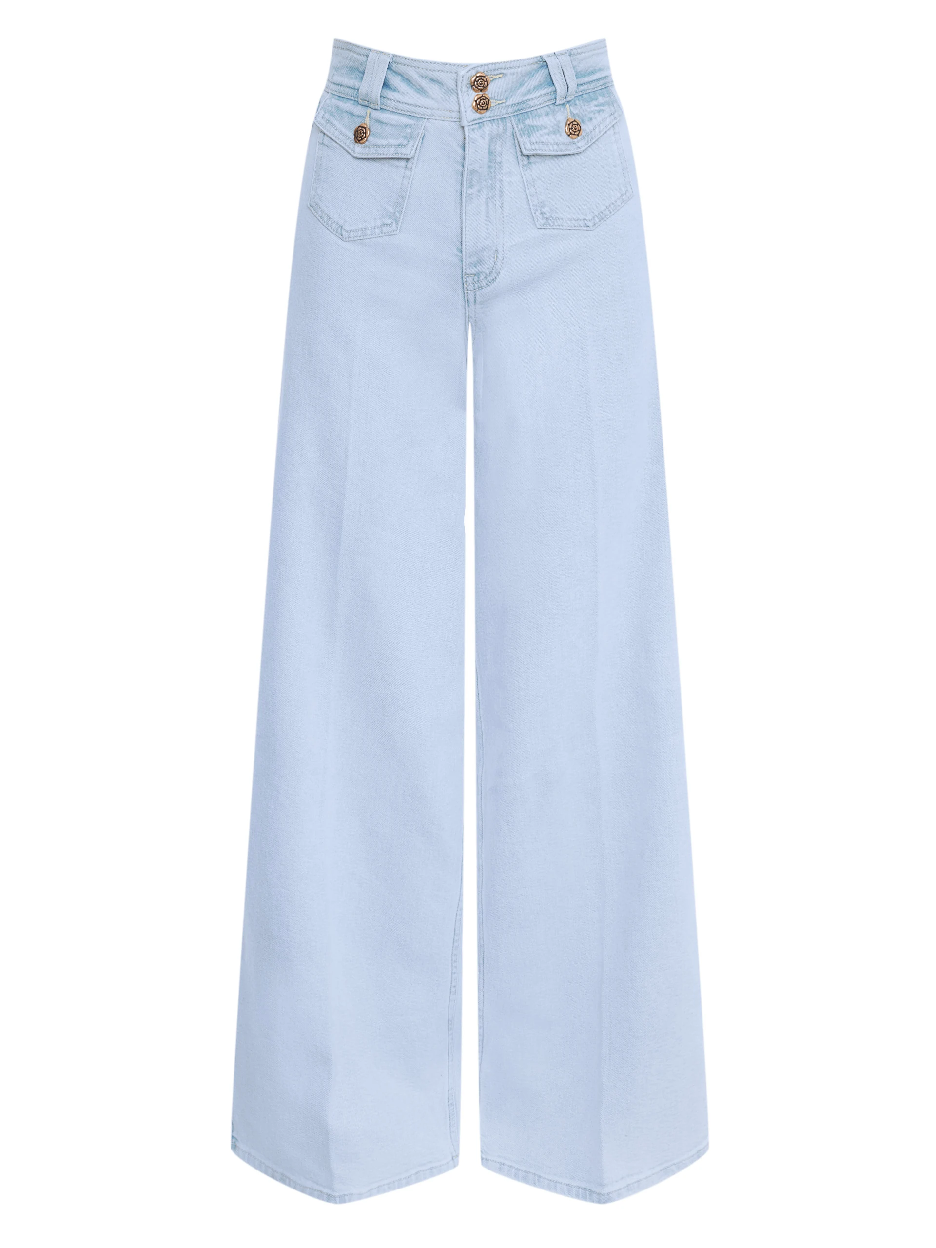 Jasne jeansy wide leg z ozdobnymi guzikami