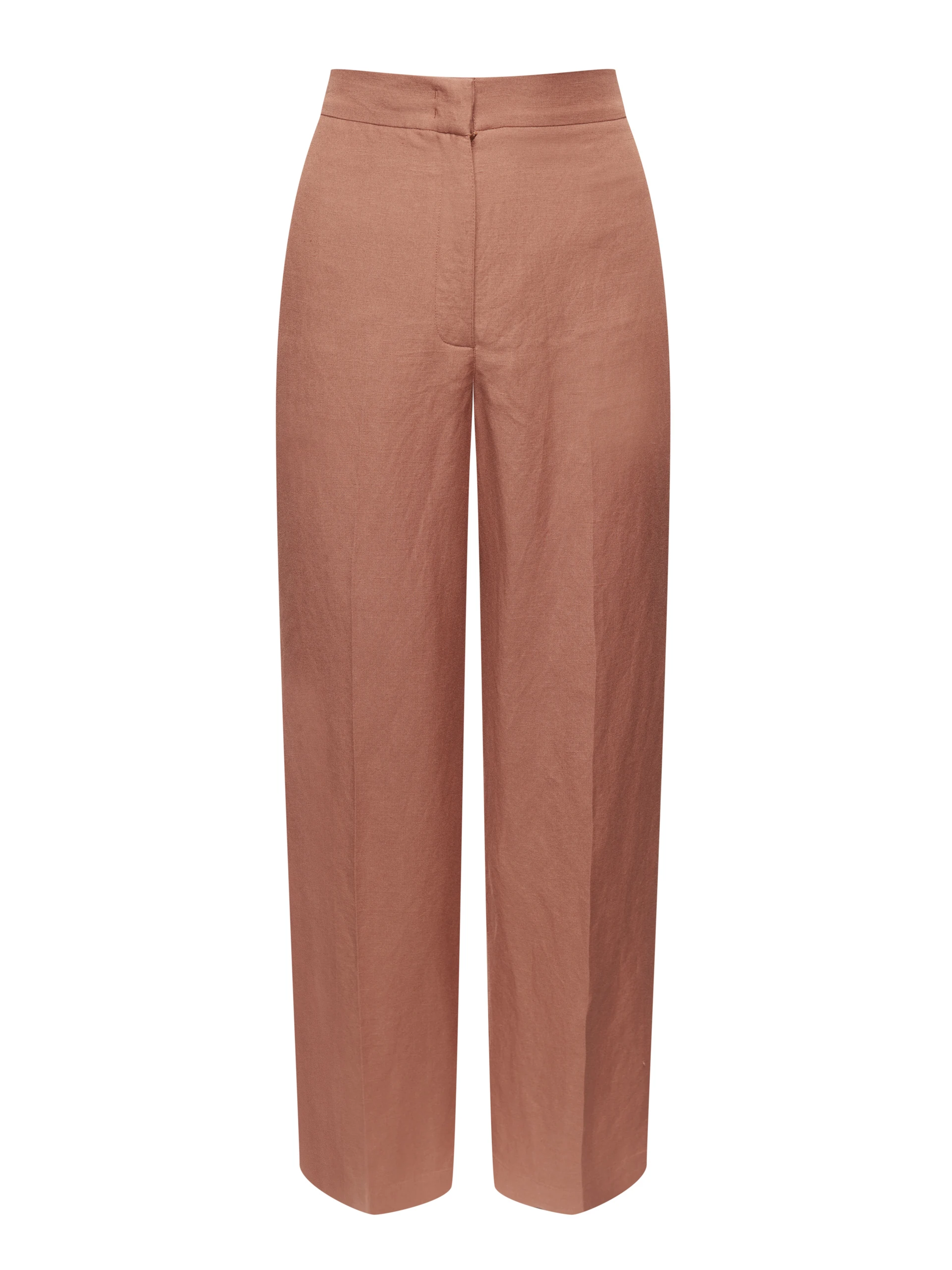 Karmelowe spodnie typu wide leg z lnem