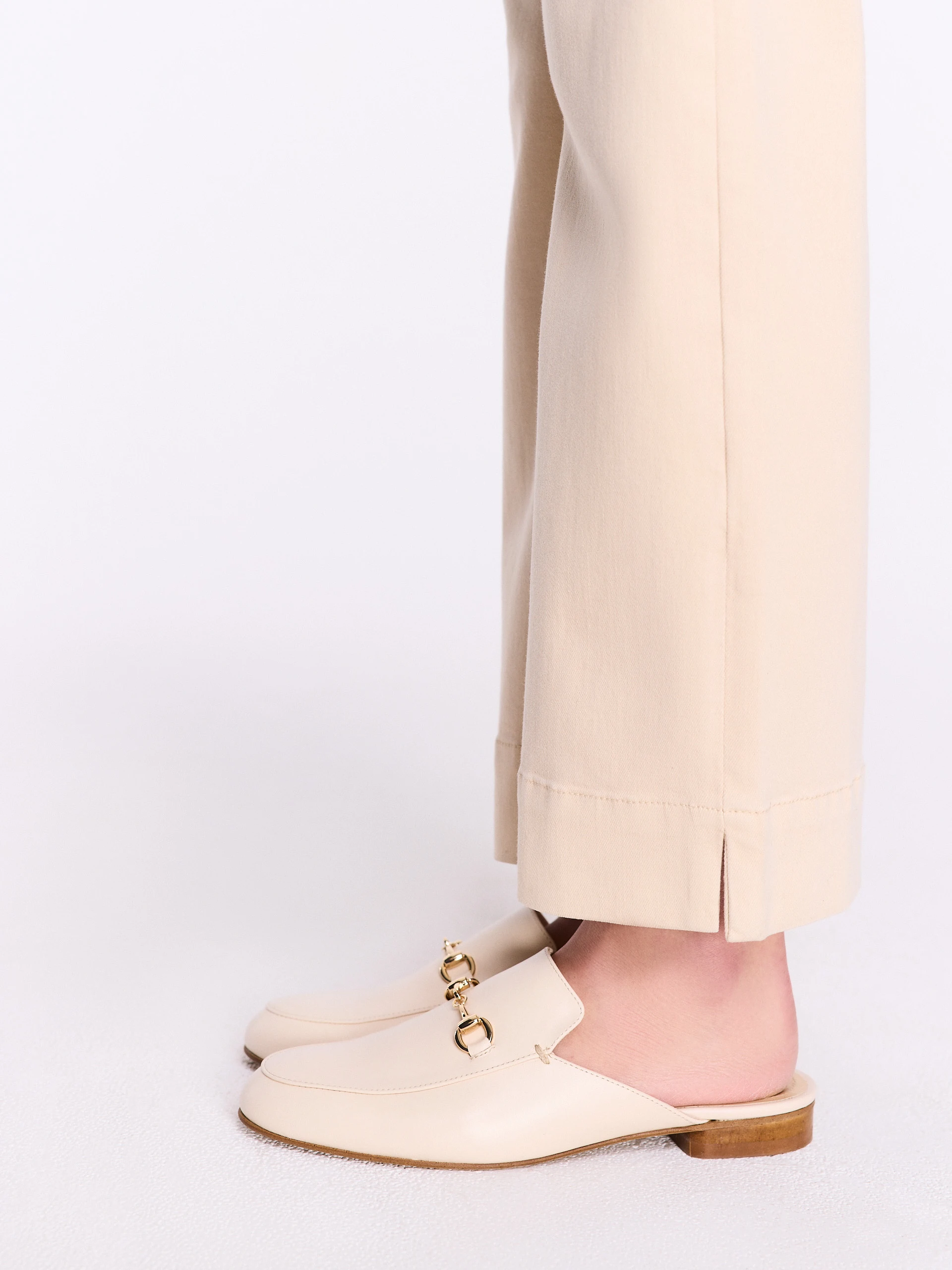 Beige high-waisted cotton denim pants