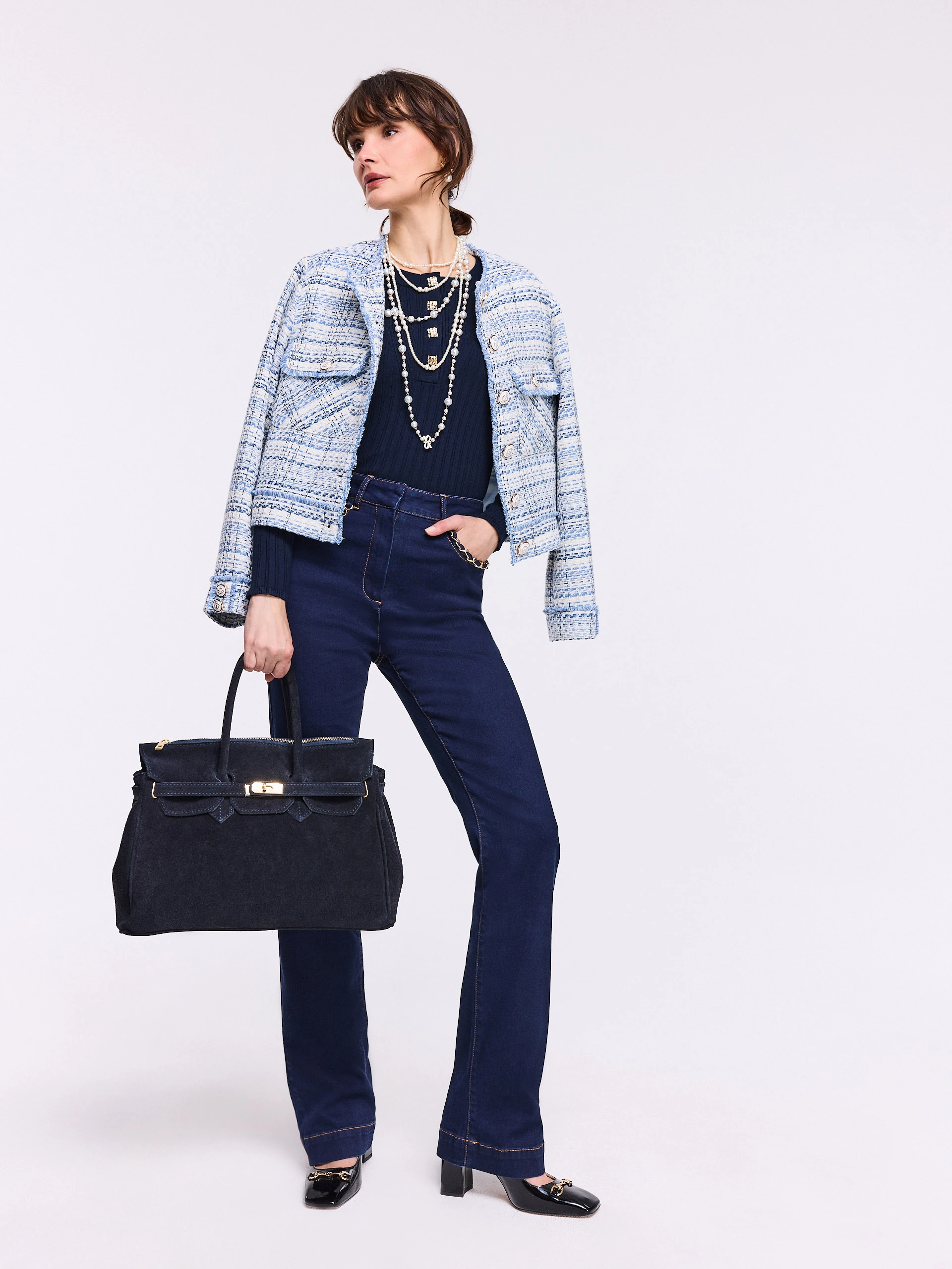 Navy blue fitted ribbed knit sweater