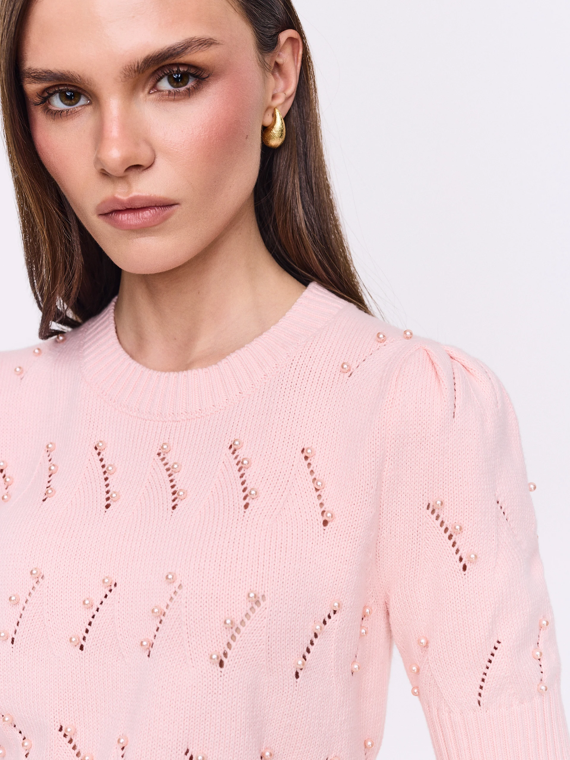 Openwork short-sleeved sweater in pink