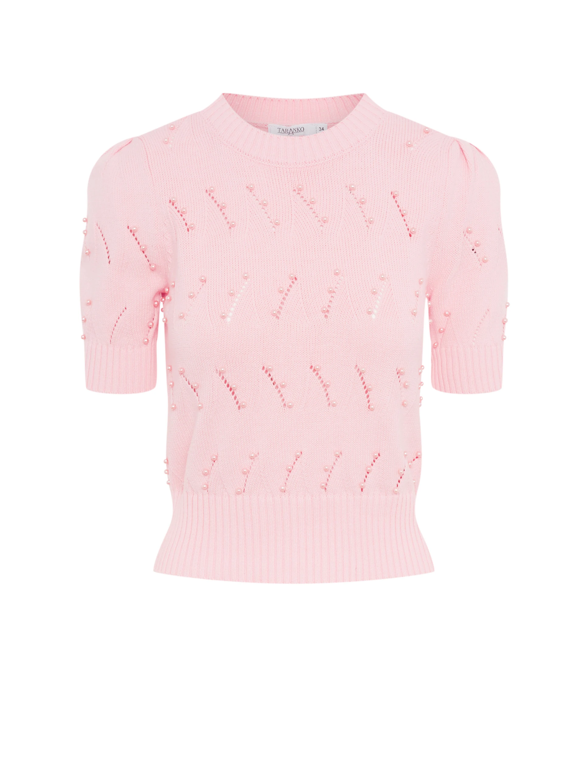 Openwork short-sleeved sweater in pink